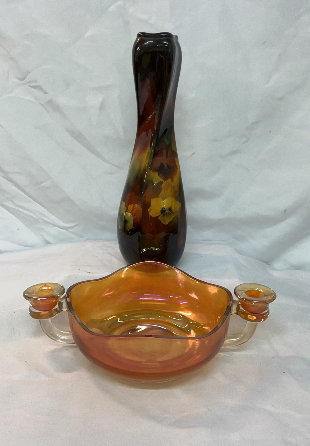 Vintage Aurelian Weller Vase, Murano Orange Glass Serving Bowl - image 1 of 6