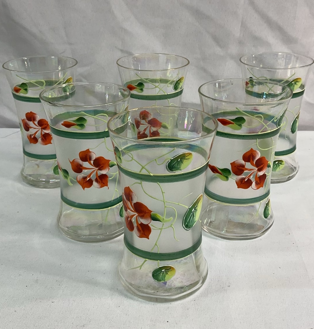 Set of six hand-painted floral glass Libby tumblers - image 1 of 4