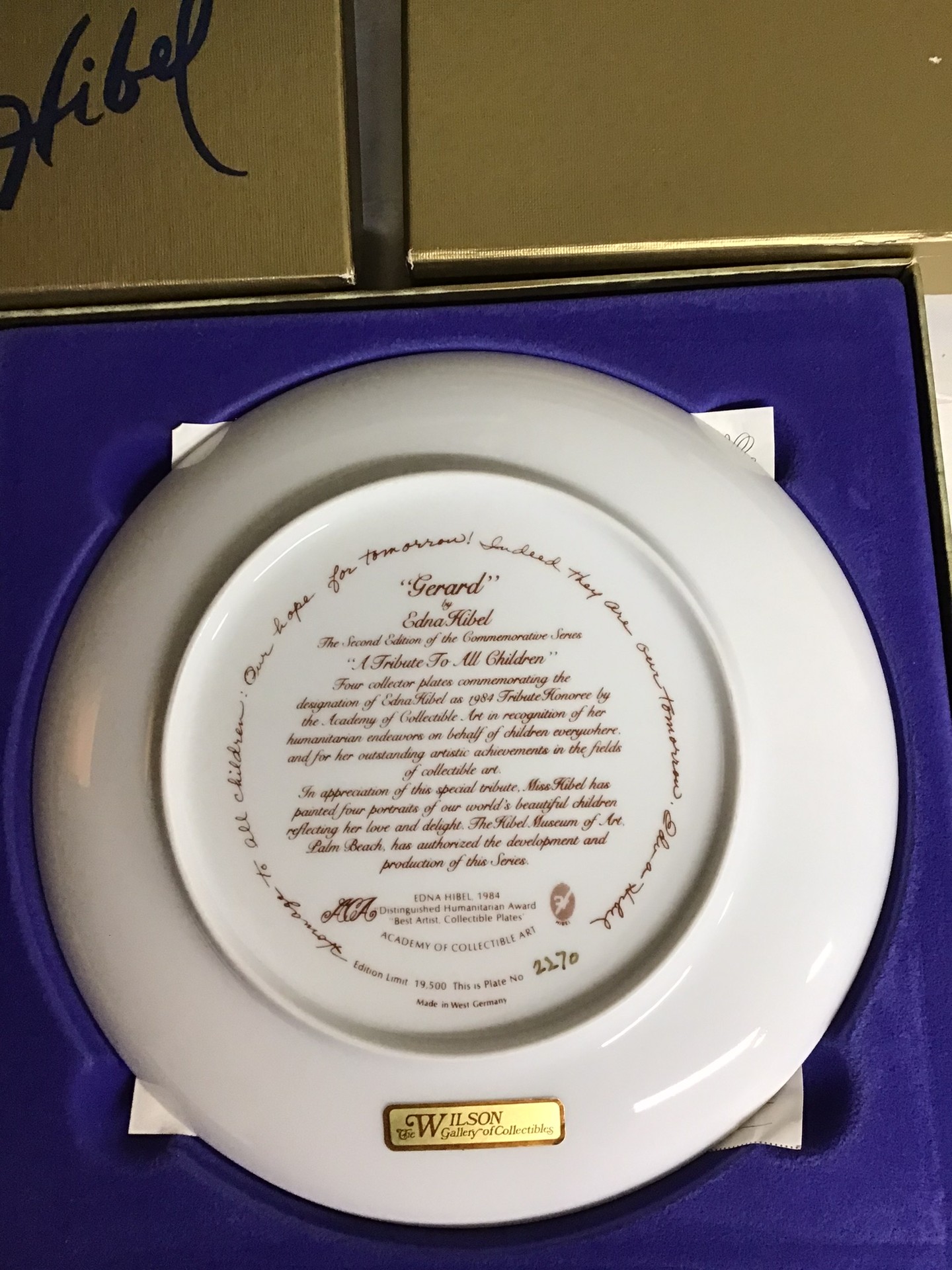 Edna Hibel Gerard Tribute to All Children commemorative plate - image 4 of 7