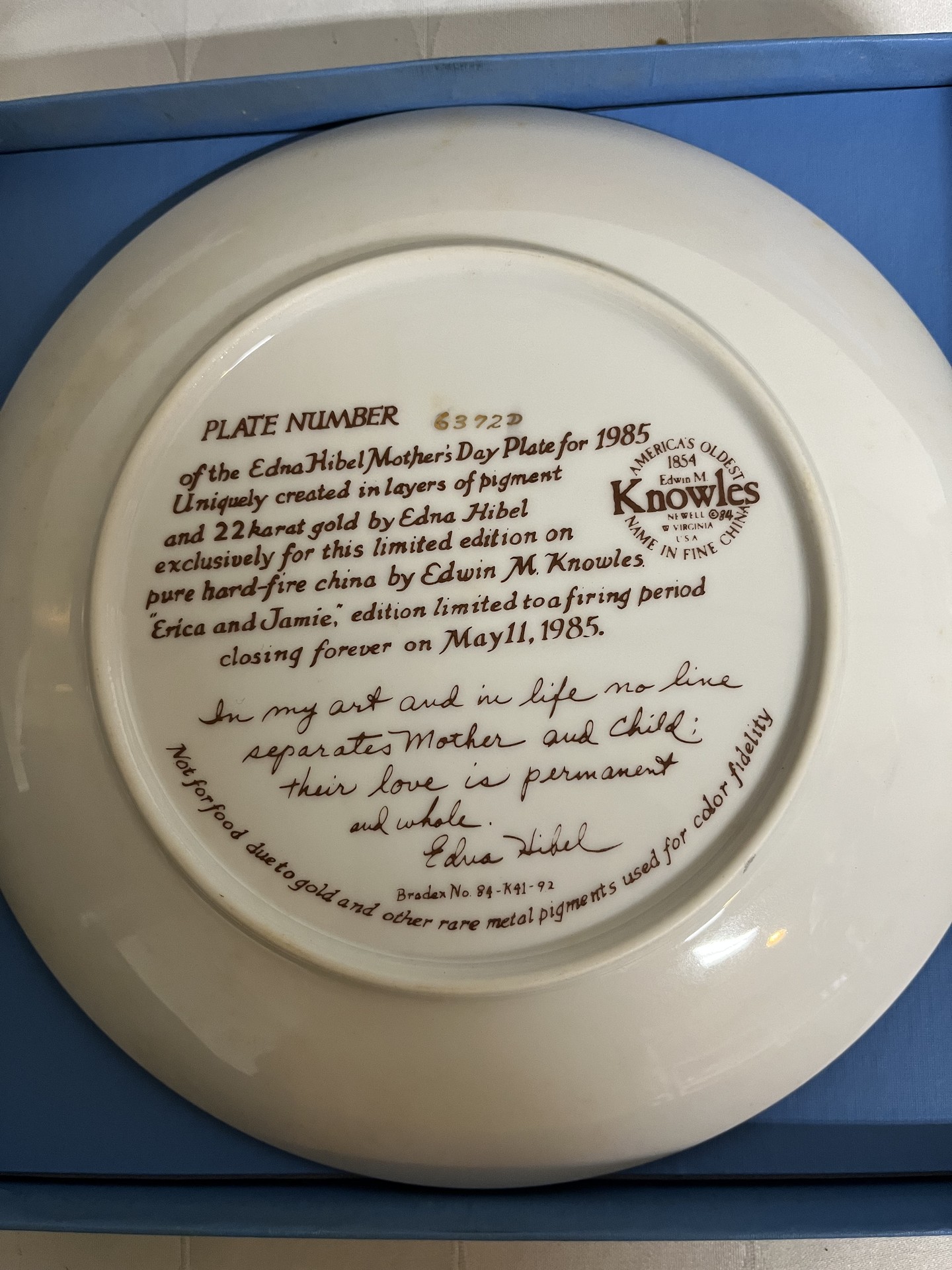 Edna Hibel Mother's Day Limited Edition Plates - image 8 of 9