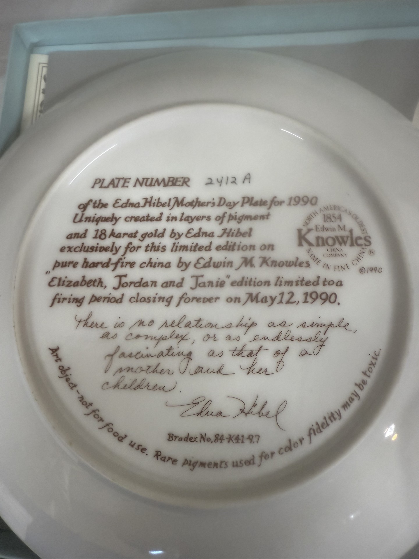 Edna Hibel Mother's Day Plates – Elizabeth, Jordan, and Janie; Emily and Jennifer; Erica and Jamie - image 3 of 15