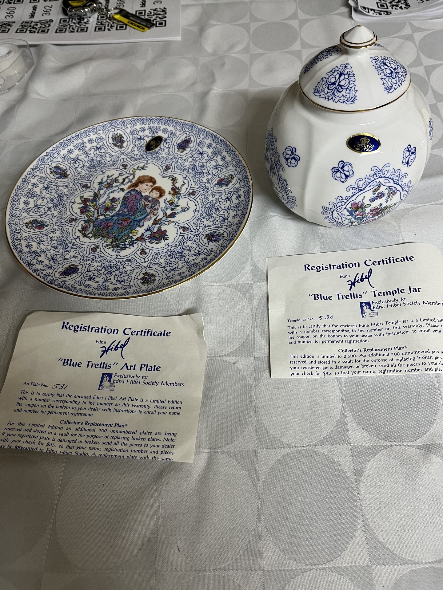 Edna Hibel Blue Trellis Plate and Temple Jar - image 1 of 2