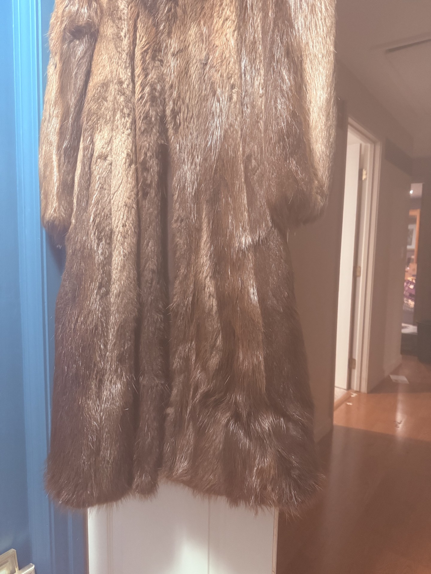 Long brown fur coat with monogrammed lining - image 3 of 7