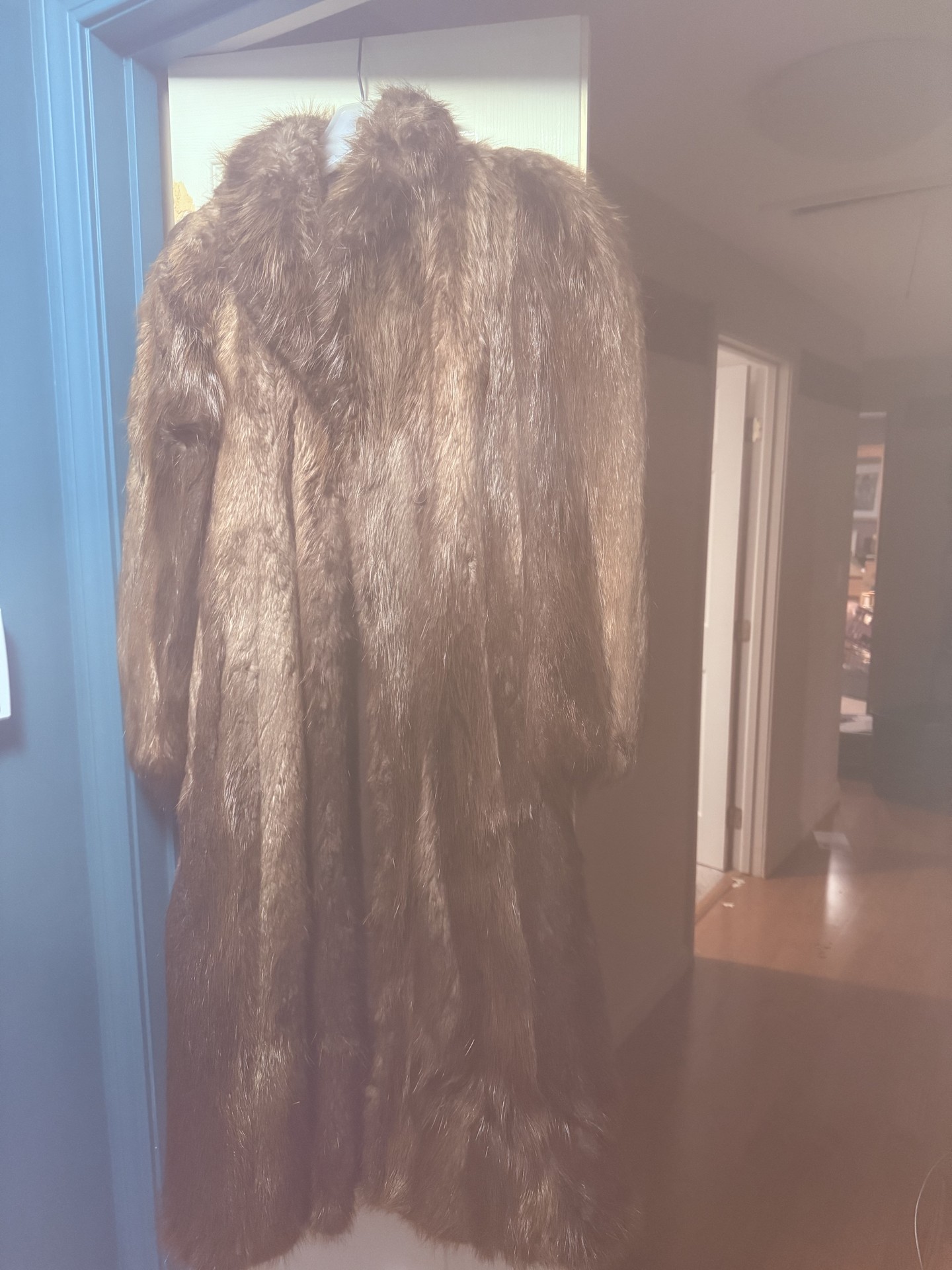 Long brown fur coat with monogrammed lining - image 2 of 7