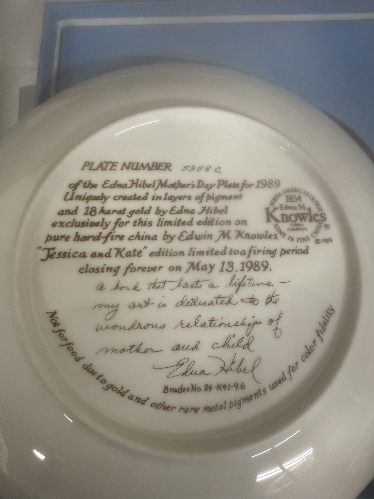 Edna Hibel Mother's Day Plates – Elizabeth, Jordan, and Janie; Emily and Jennifer; Erica and Jamie - image 7 of 15