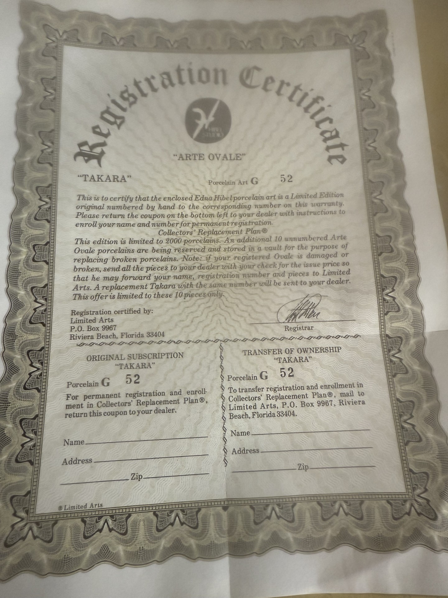 Takara Arte Ovale porcelain art by Edna Hibel with certificate - image 3 of 7