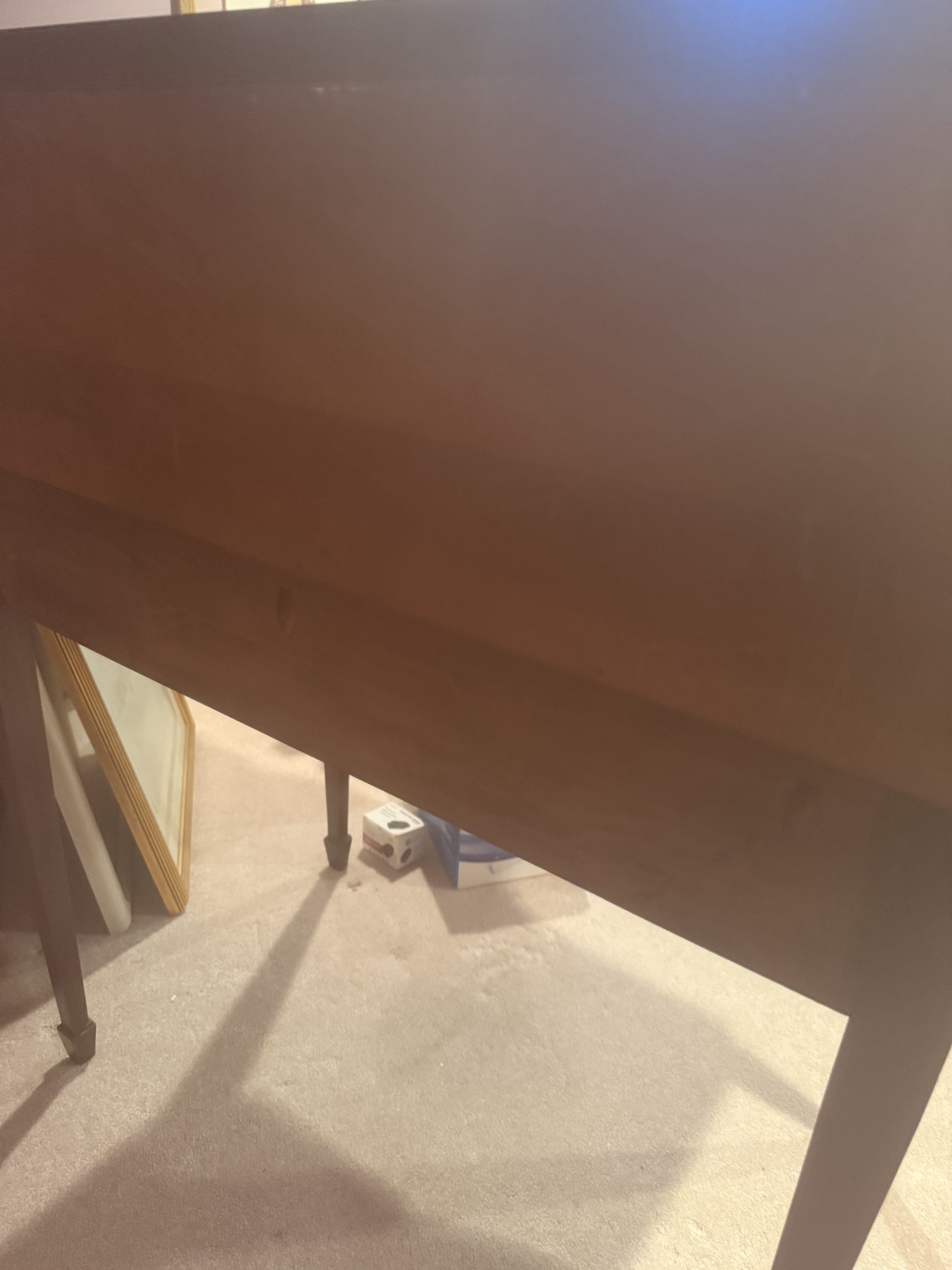 Antique mahogany desk with circular leather-inlaid top and built-in hutch - image 5 of 8