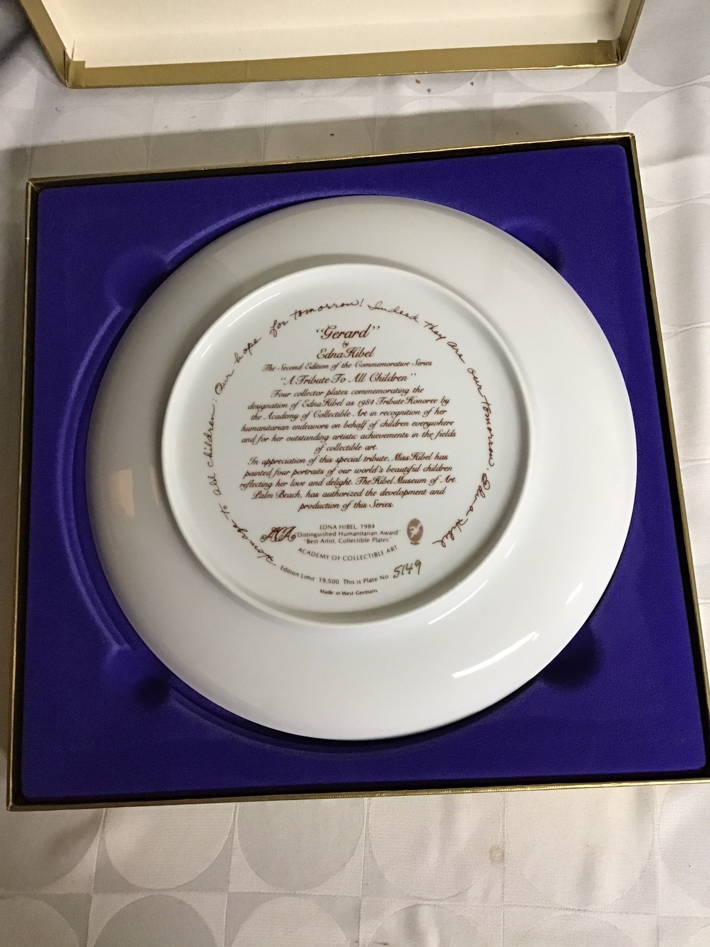 Edna Hibel Gerard Tribute to All Children commemorative plate - image 2 of 7