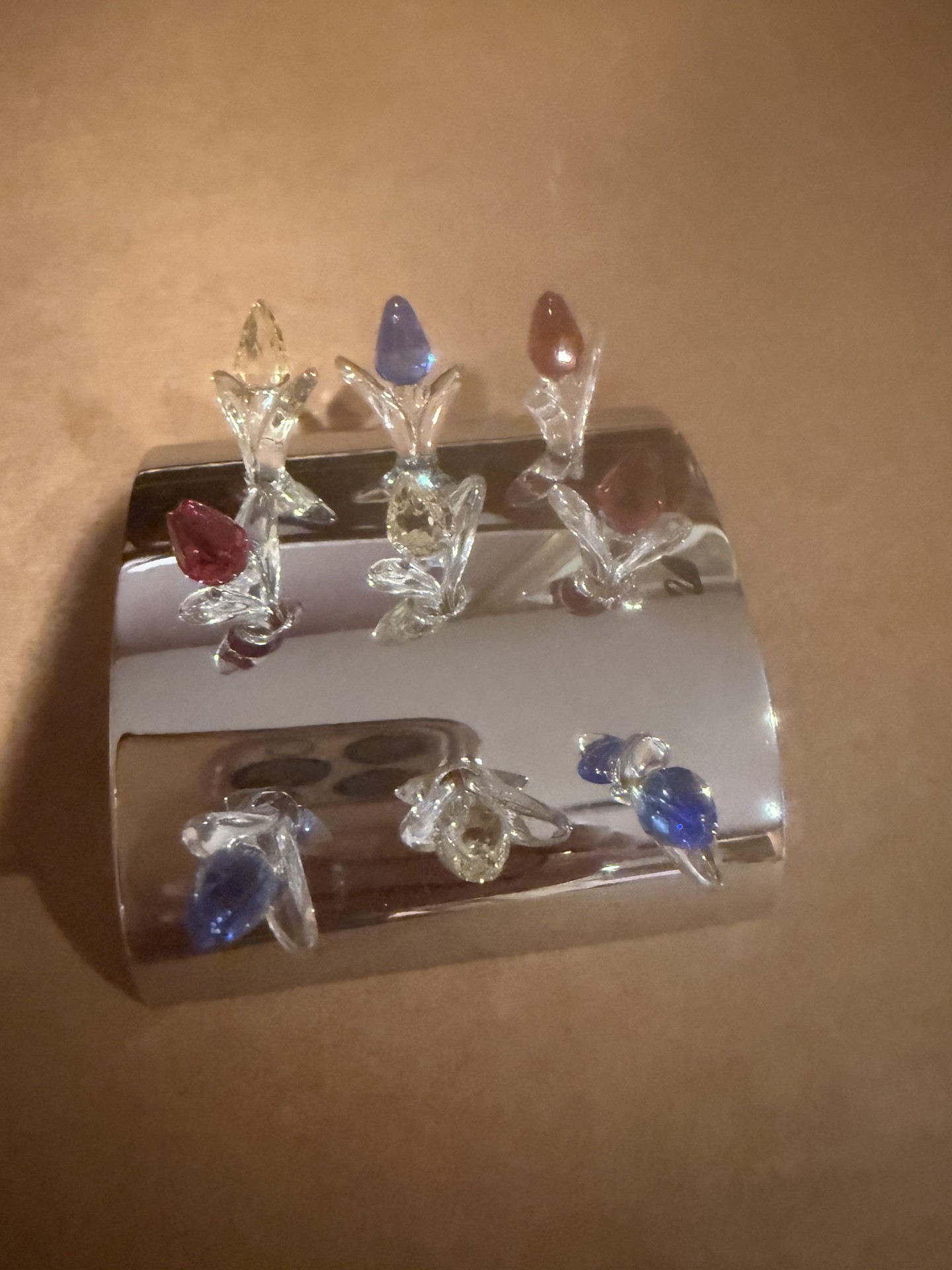 Chrome display stand with glass-stem ornaments - image 1 of 4