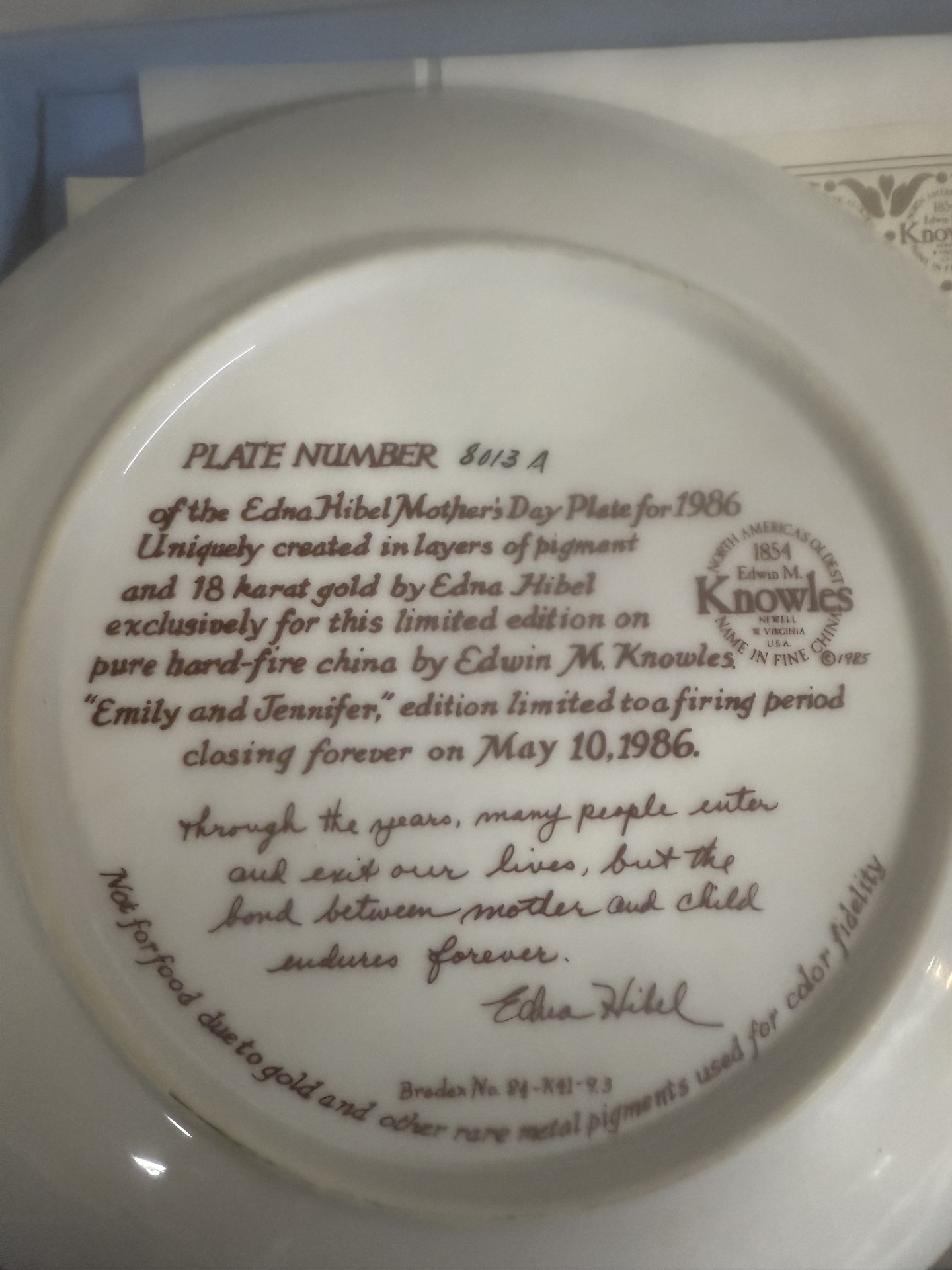 Edna Hibel Mother's Day Plates by Knowles China - image 9 of 22