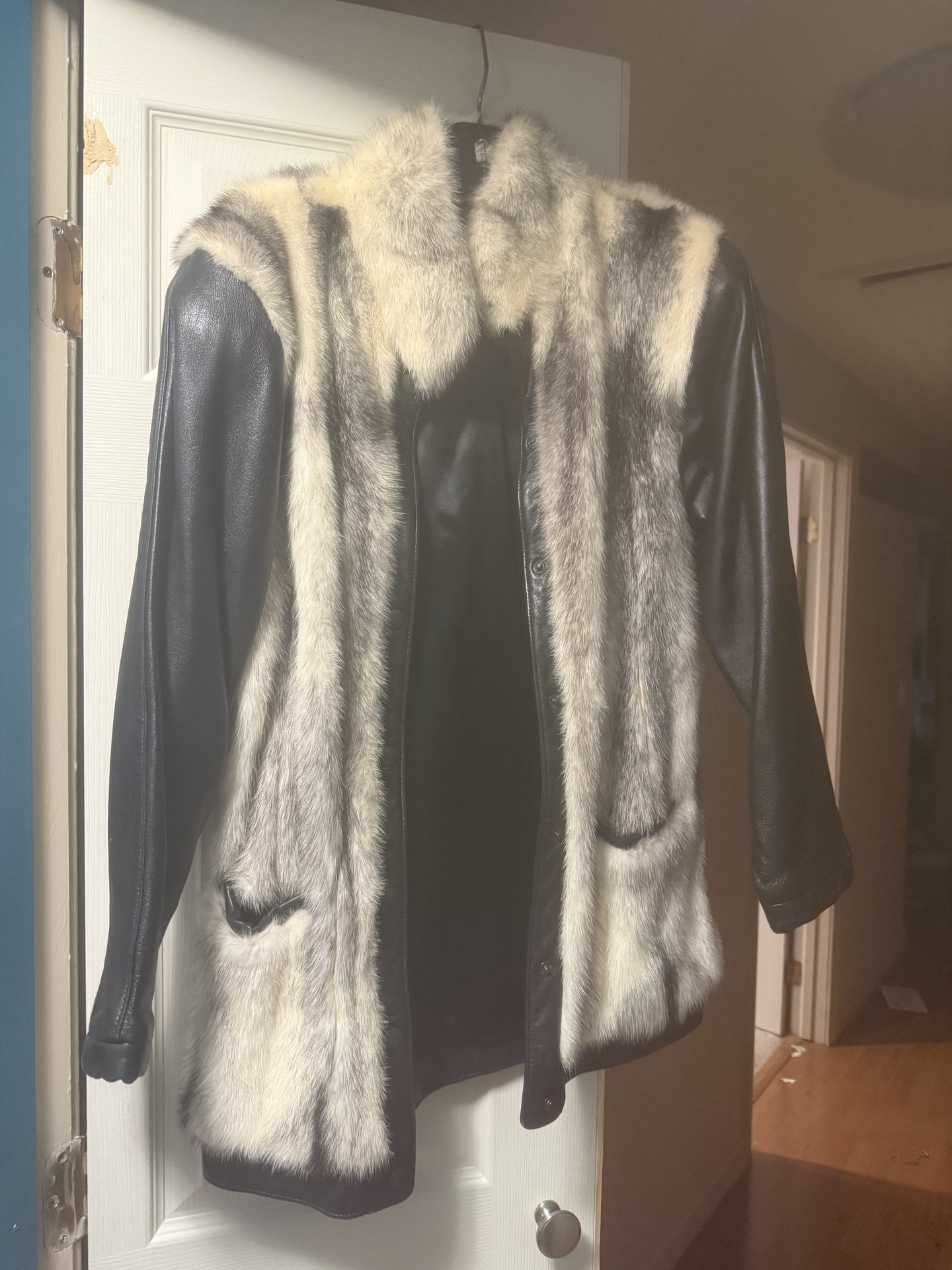 Fur-trimmed leather coat - image 1 of 6