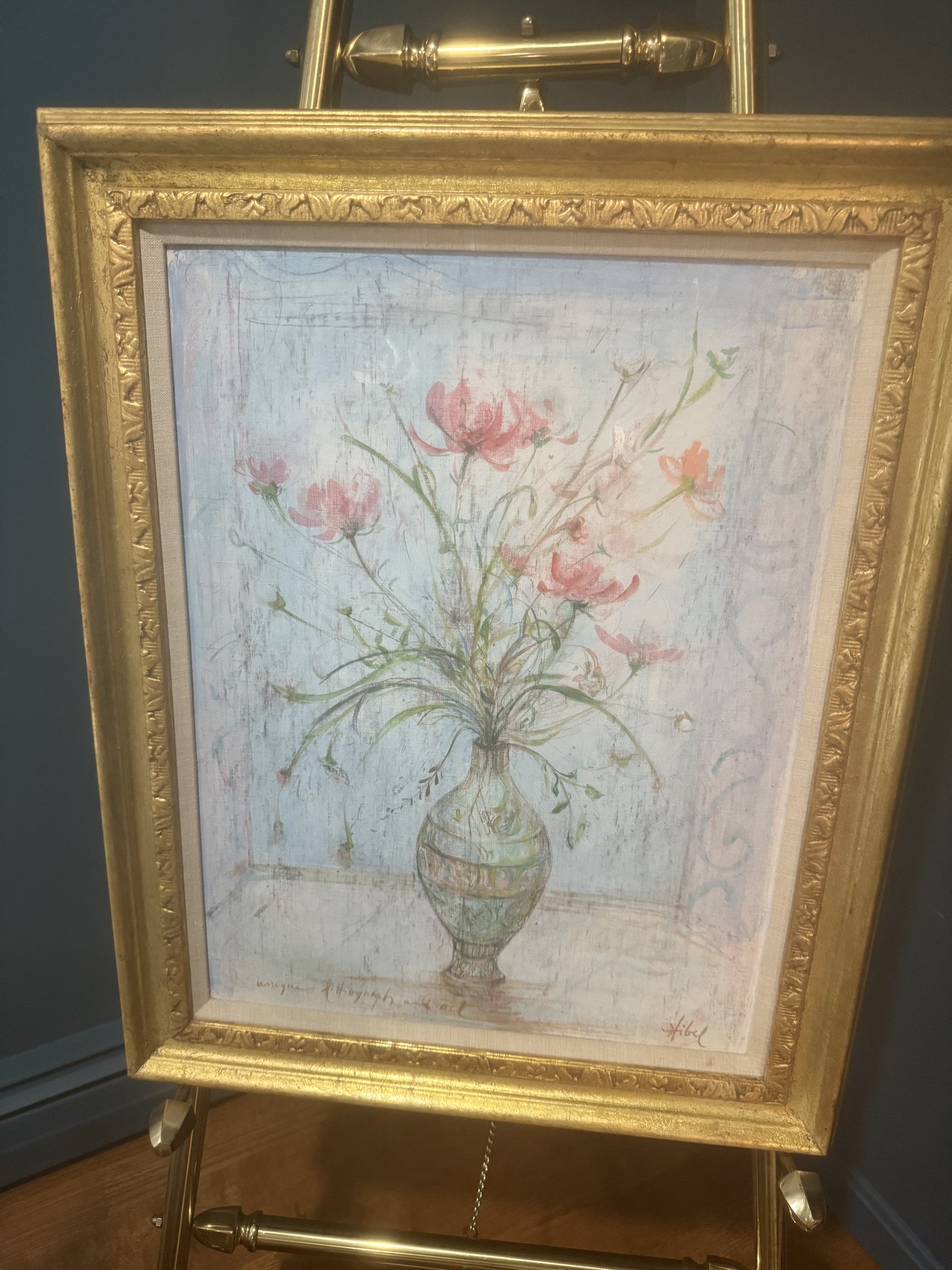 Framed floral still life painting with vase of flowers - image 8 of 9