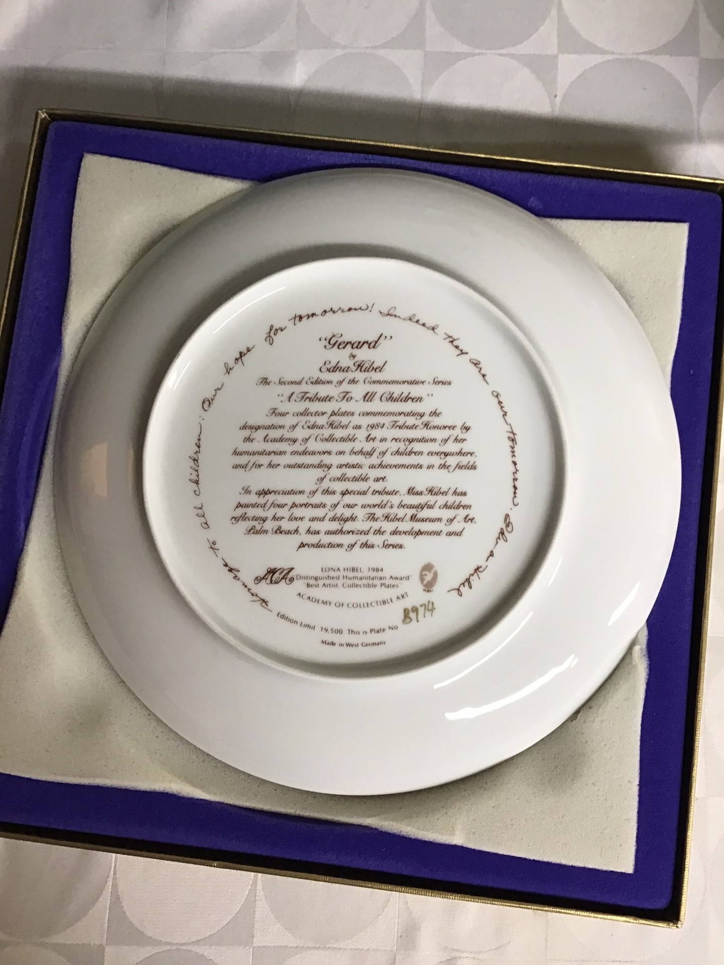 Edna Hibel Gerard Tribute to All Children commemorative plate - image 6 of 7