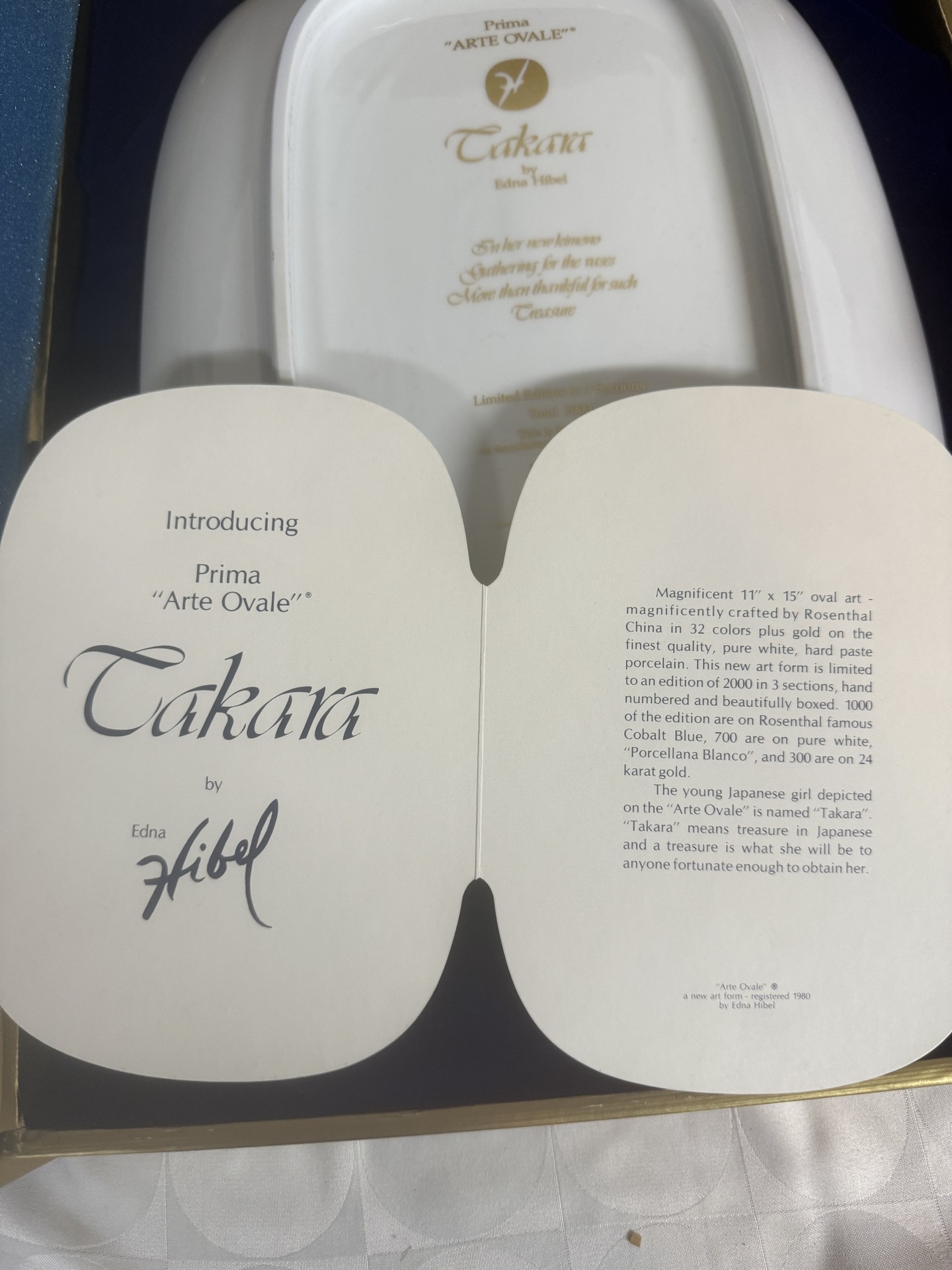 Takara Arte Ovale porcelain oval plate by Edna Hibel with certificate and box - image 3 of 7
