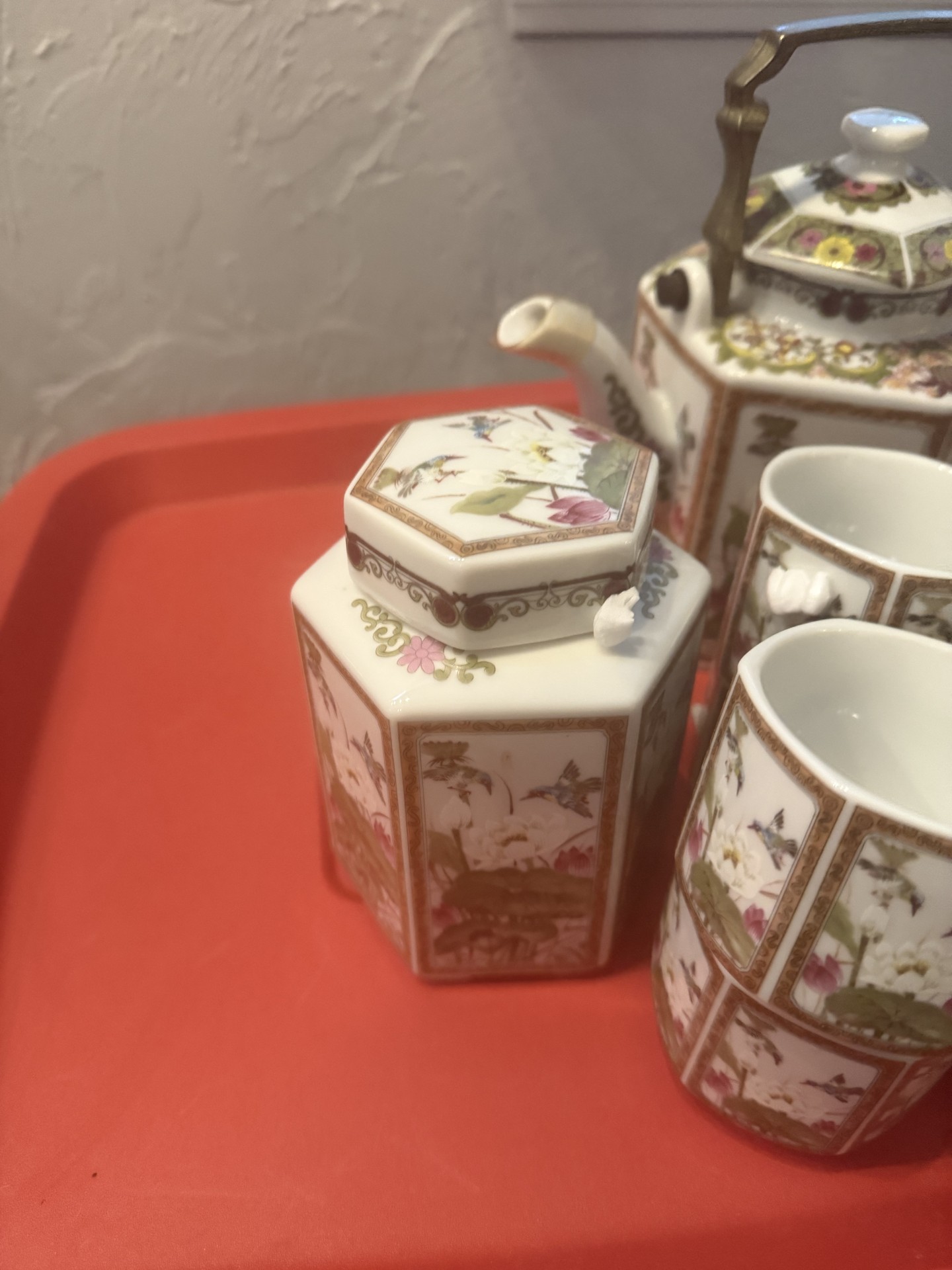 Japanese-style ceramic tea set with teapot, cups, and accessories - image 2 of 6