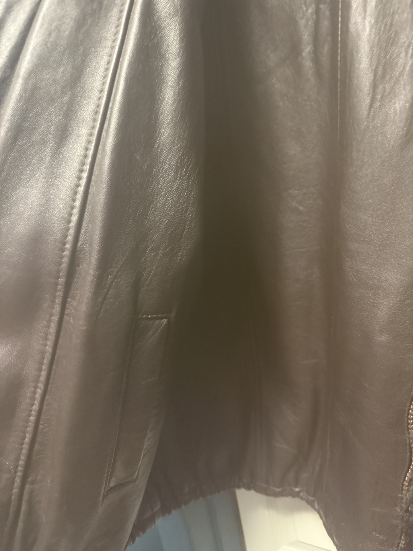 Black leather and fur coat with tan fur trim - image 3 of 10