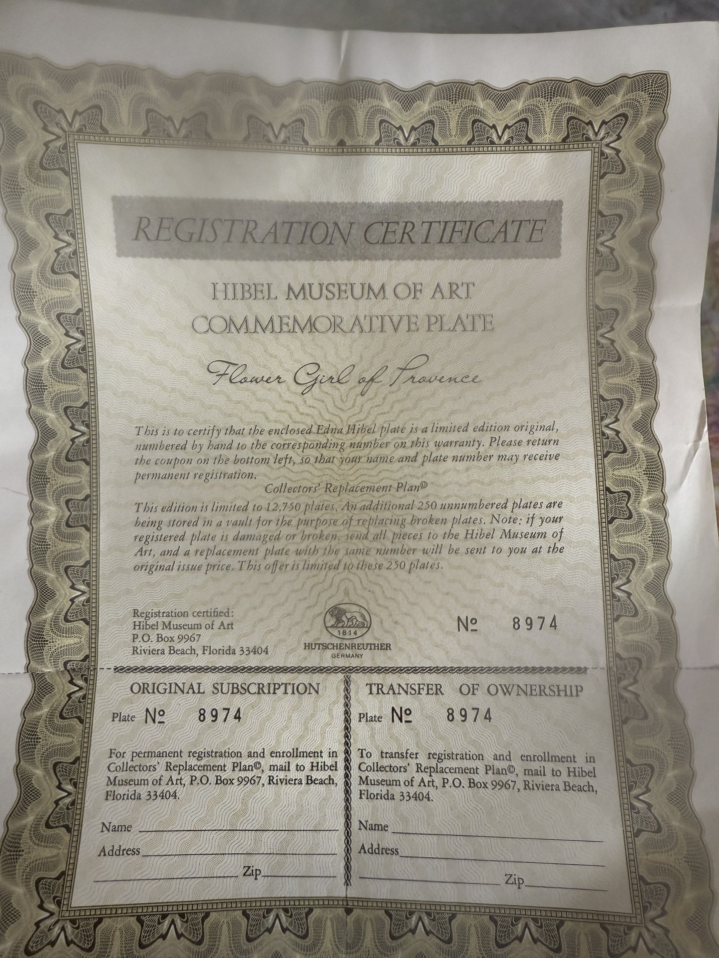 Hibel Flower Girl of Provence Commemorative Plate with Certificate - image 3 of 4