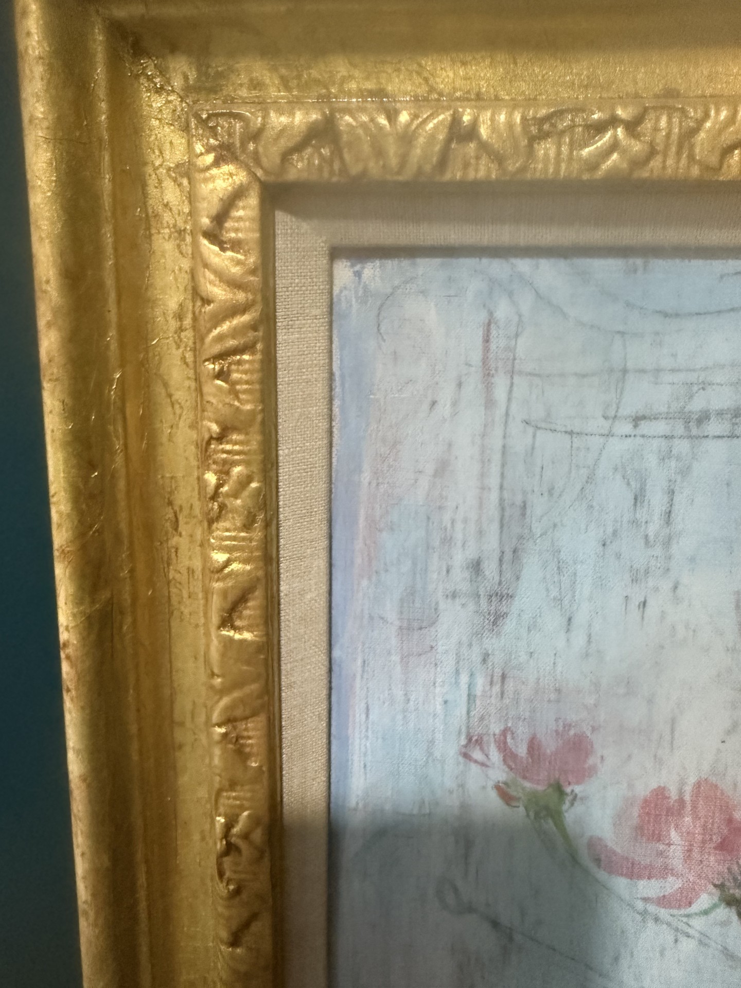 Framed floral still life painting with vase of flowers - image 6 of 9