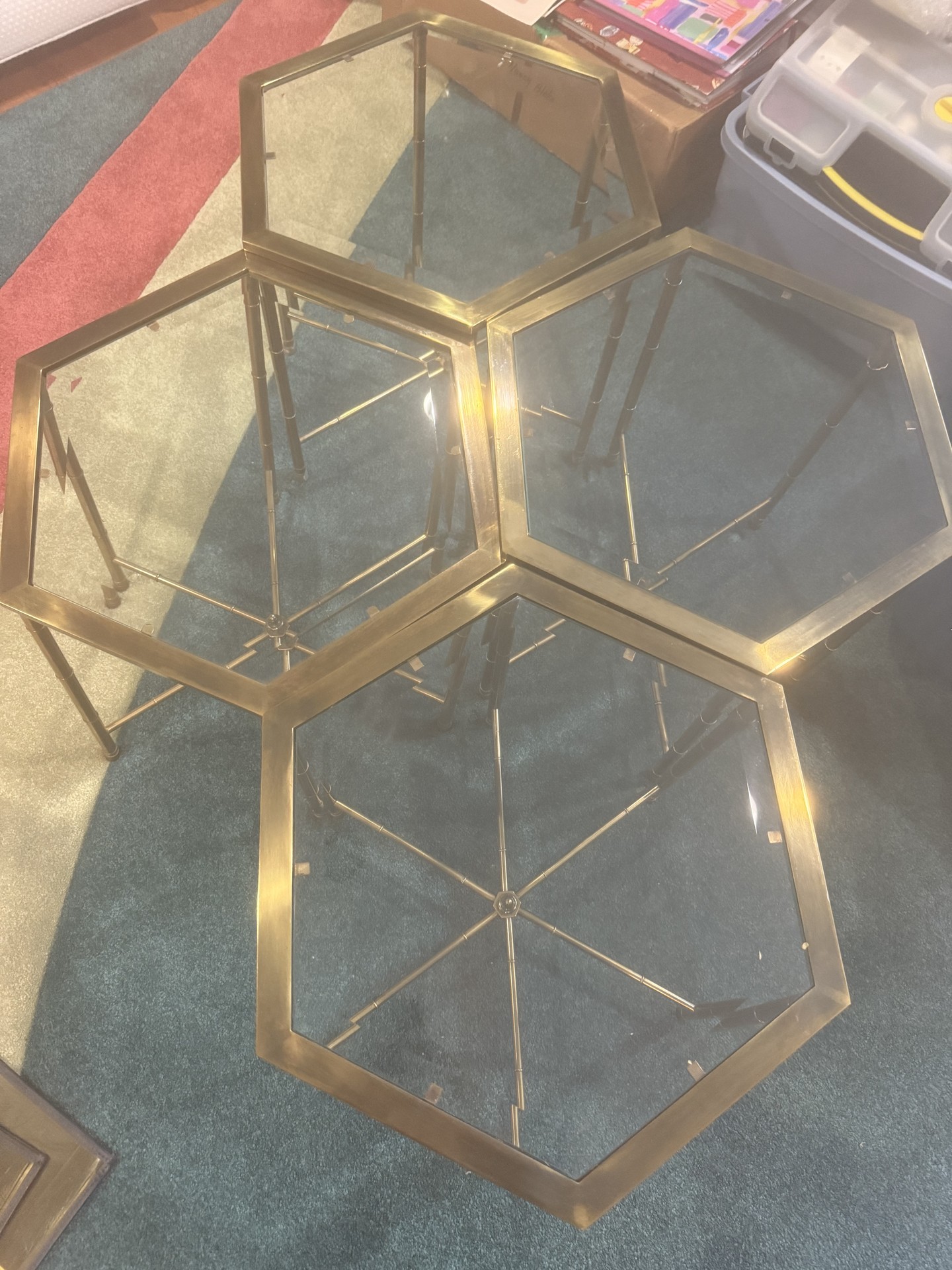 Set of Four Hexagonal Glass-Top Tables - image 2 of 5