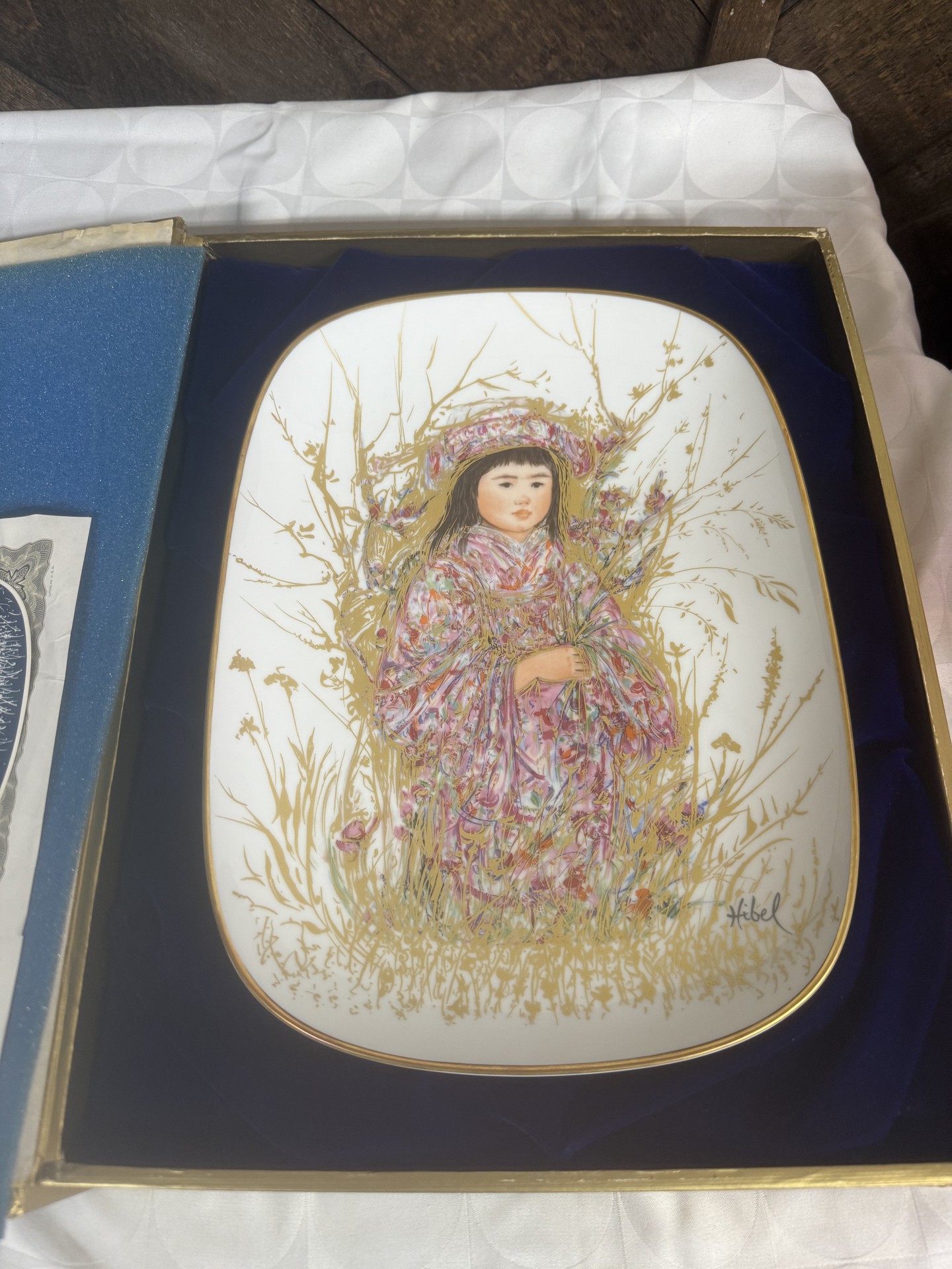 Takara Arte Ovale porcelain oval plate by Edna Hibel with certificate and box - image 1 of 7