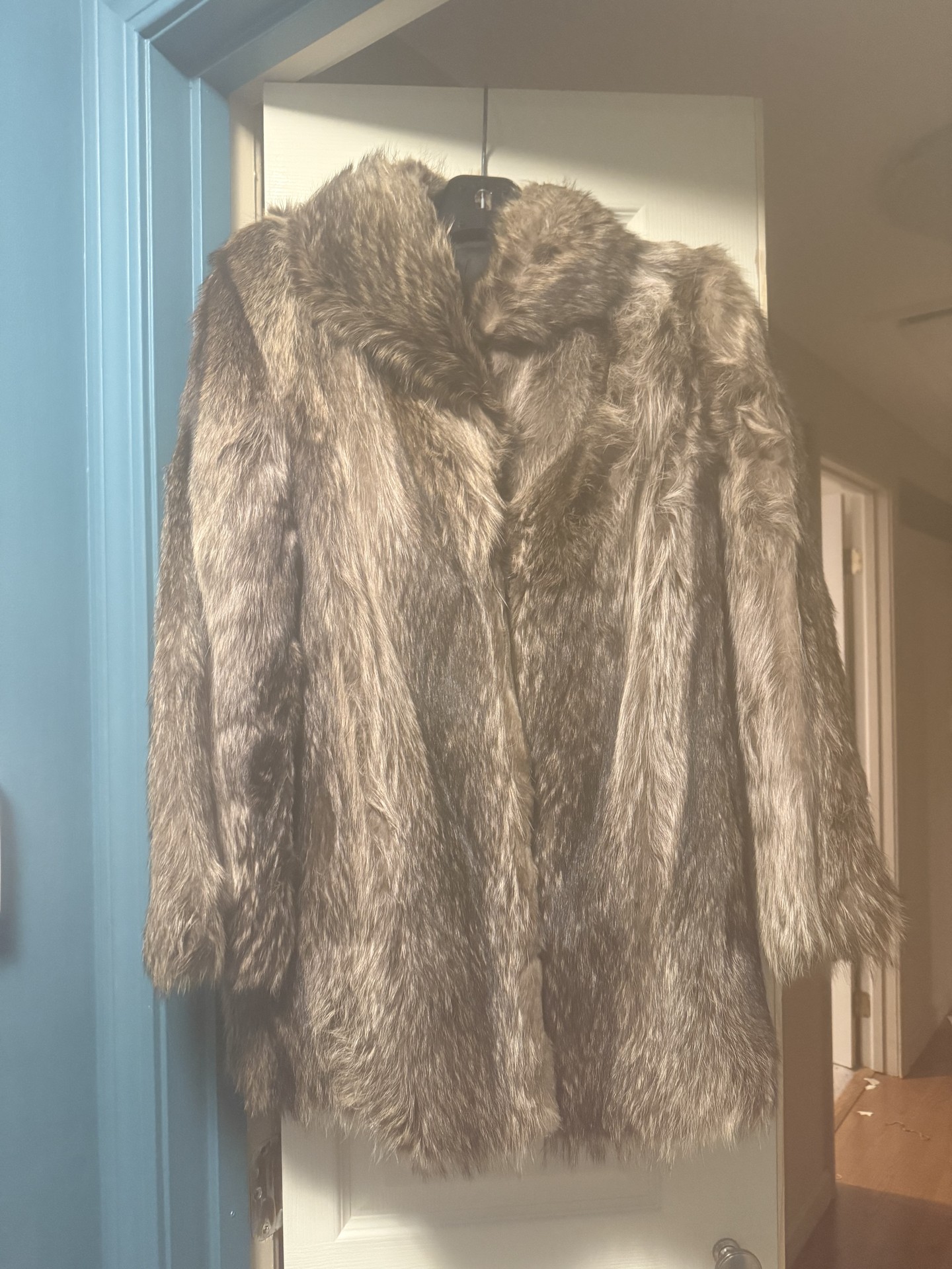 Brown fur coat on hanger - image 2 of 6