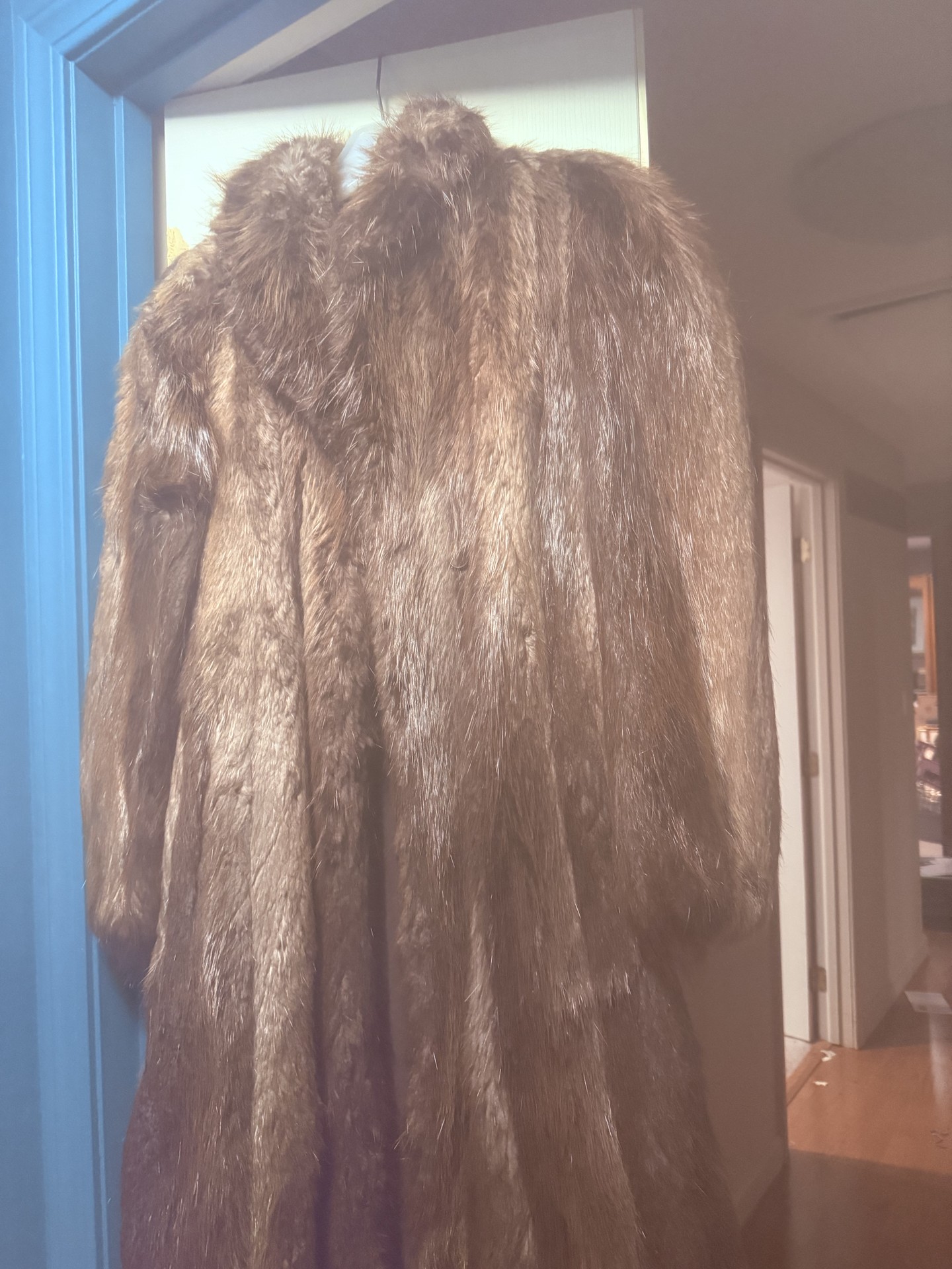 Long brown fur coat with monogrammed lining - image 4 of 7