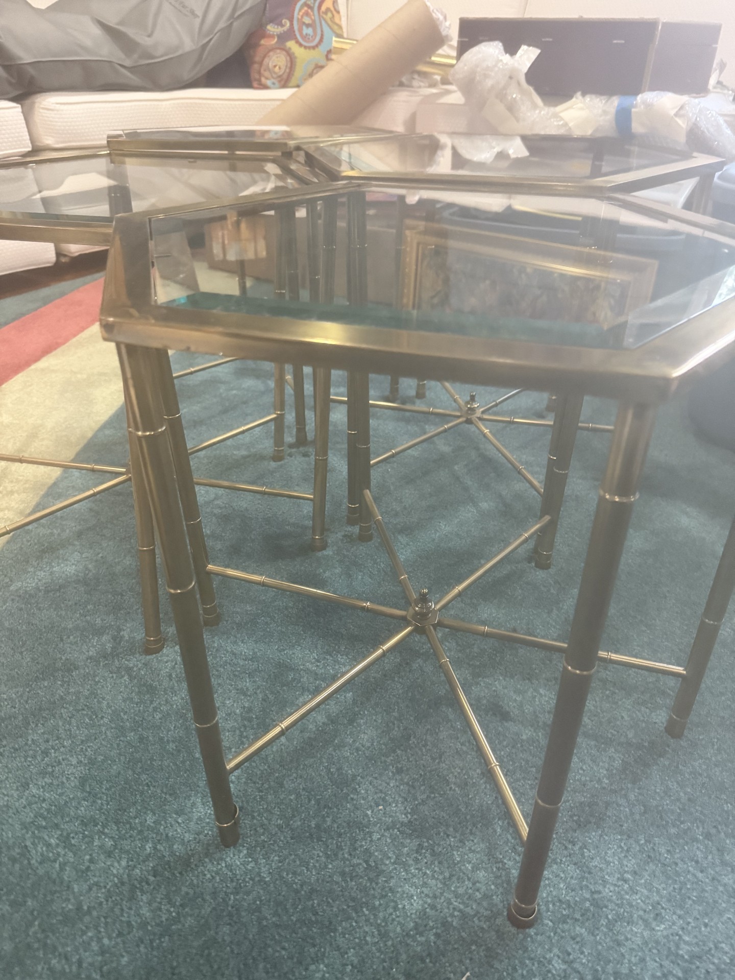 Set of Four Hexagonal Glass-Top Tables - image 4 of 5