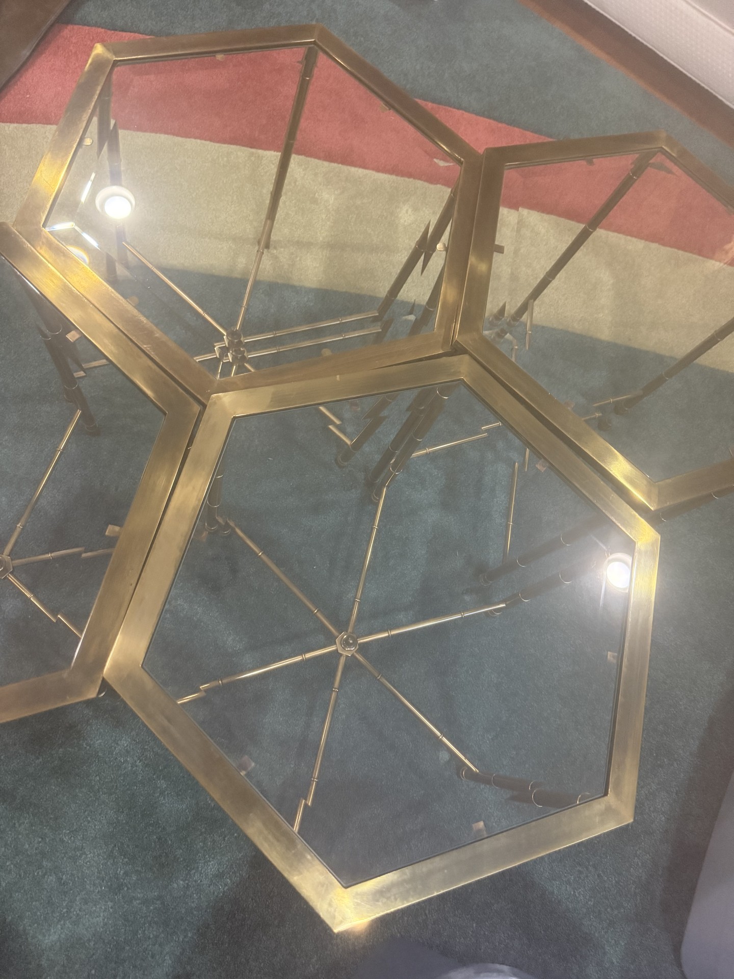 Set of Four Hexagonal Glass-Top Tables - image 3 of 5