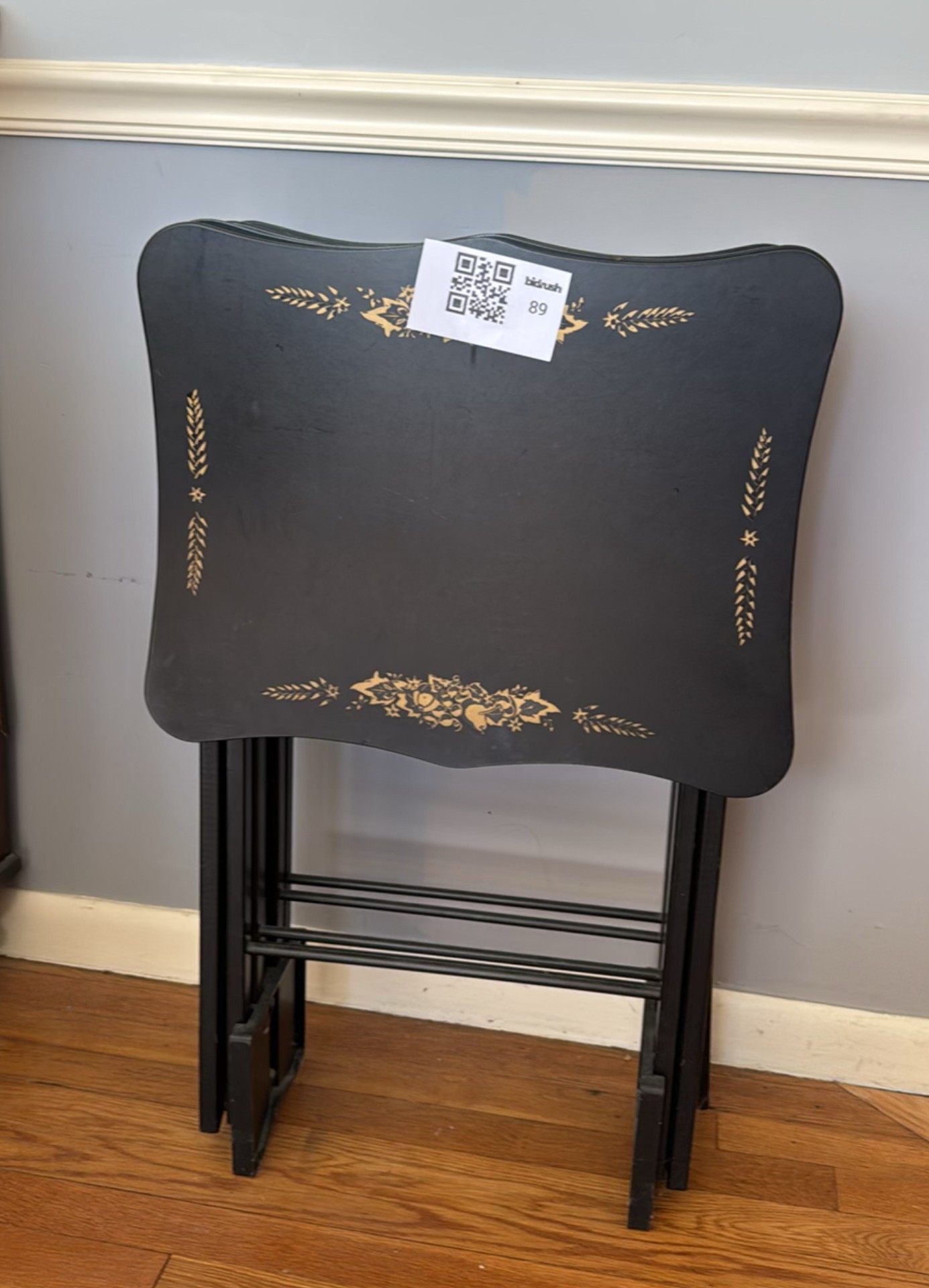 ARTEX Black Folding Tables with Gold Floral Design - image 1 of 4