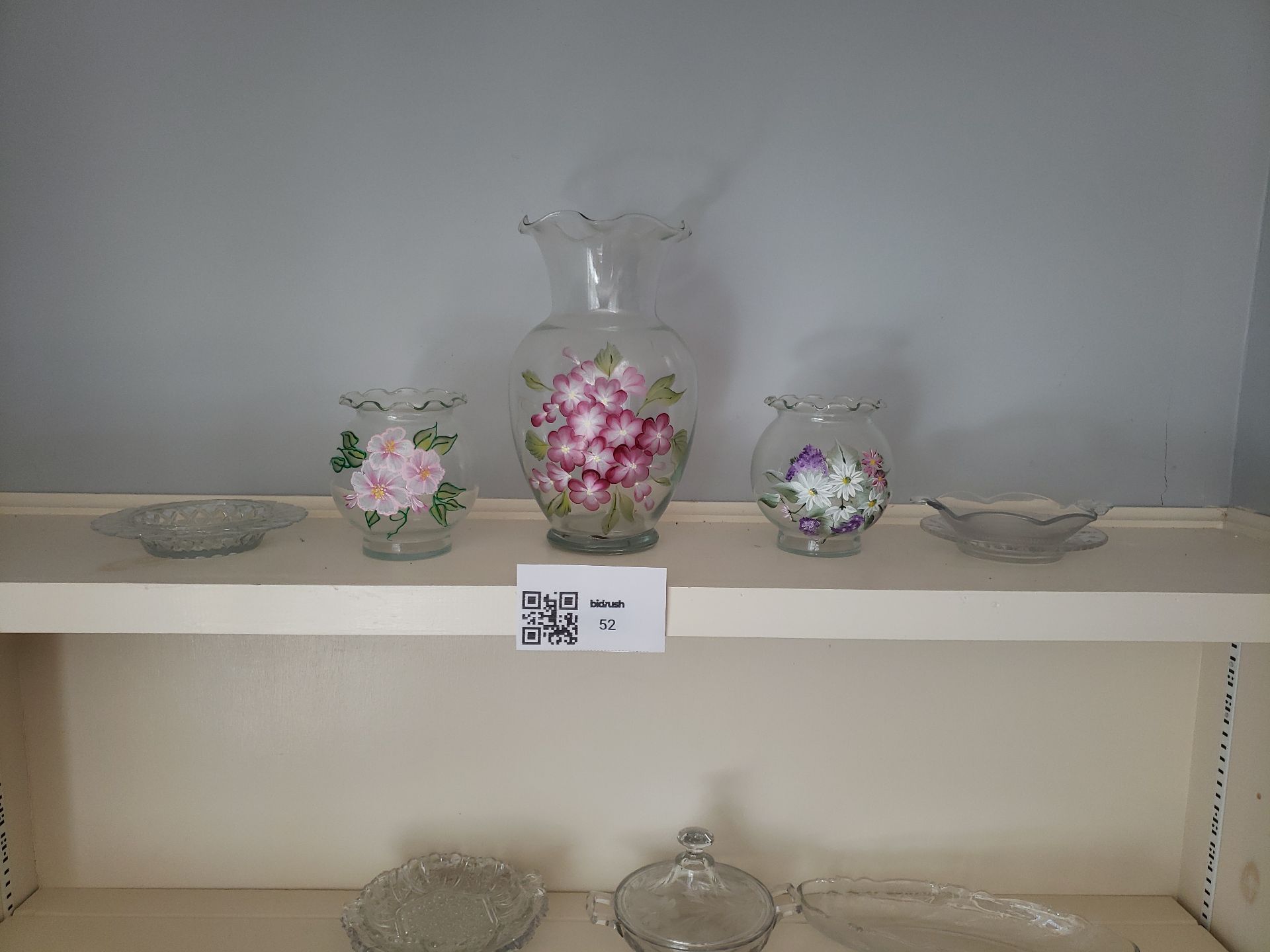 Floral hand-painted glass vases with bowls - image 1 of 3