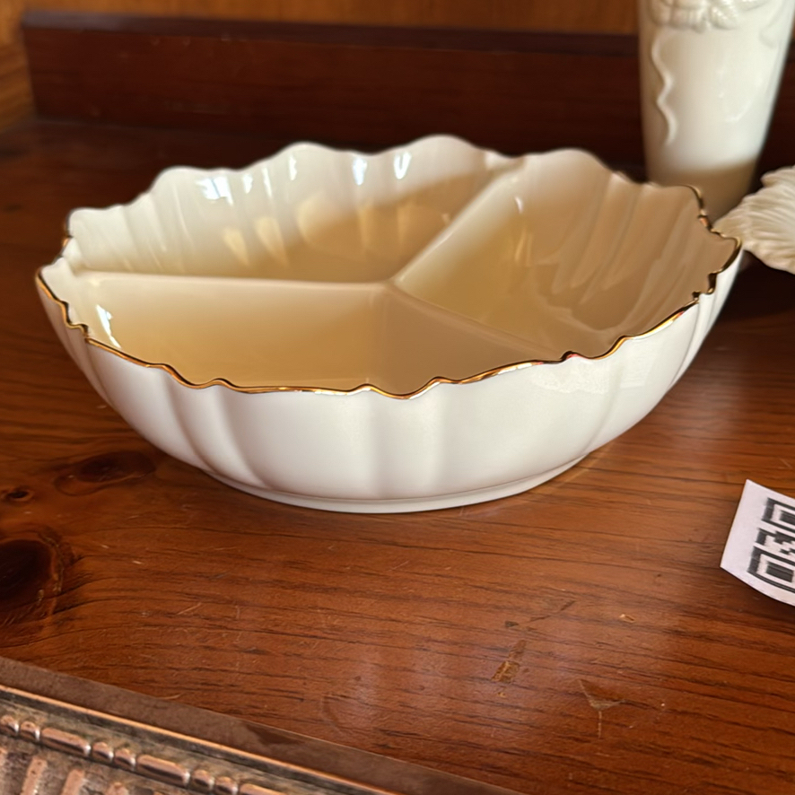 Lenox Ivory Ceramic Serving Bowl, Leaf Dish, and Bud Vase - image 6 of 8