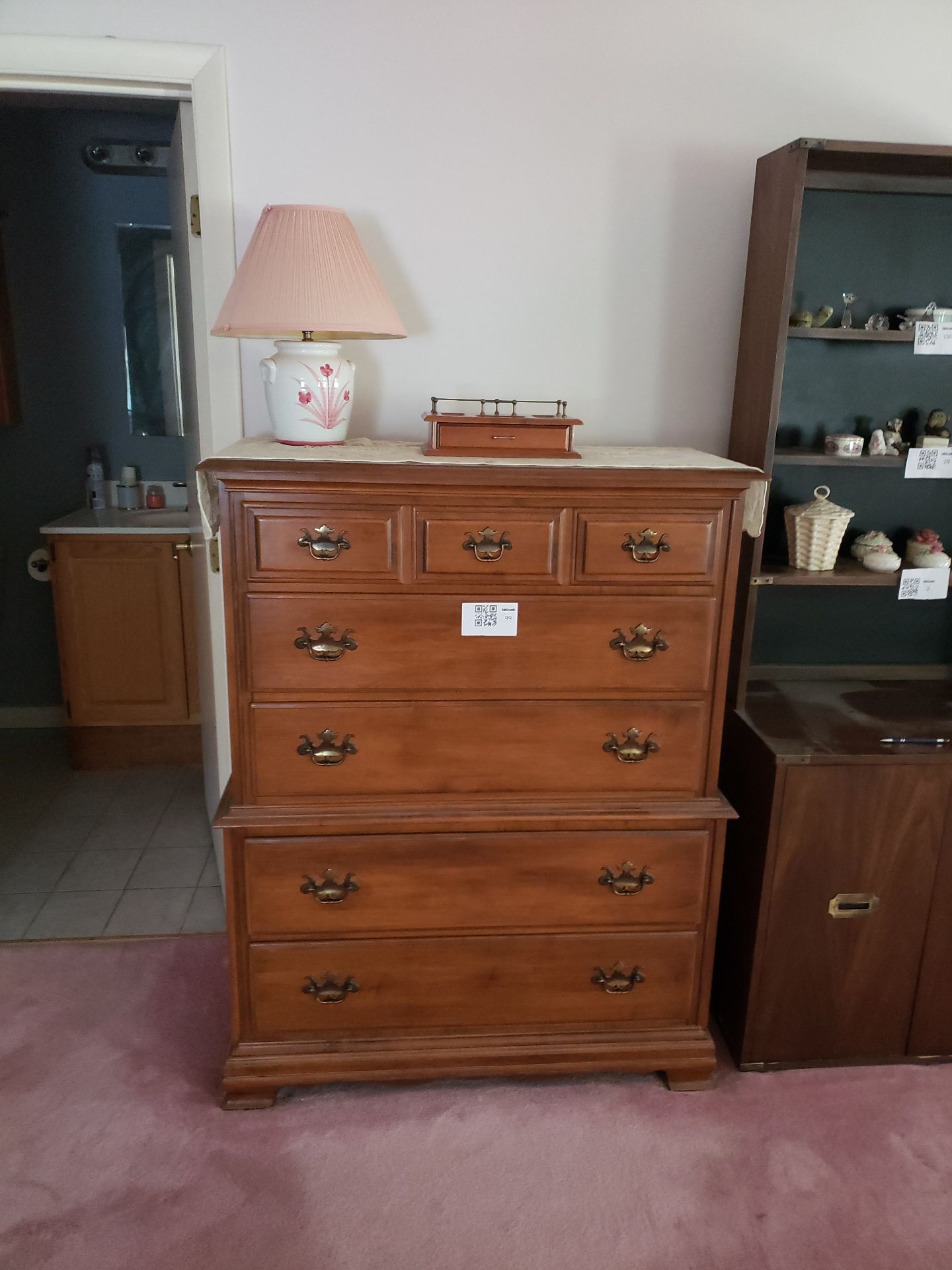 Tall wooden dresser with lamp and vintage jewelry box - image 1 of 4