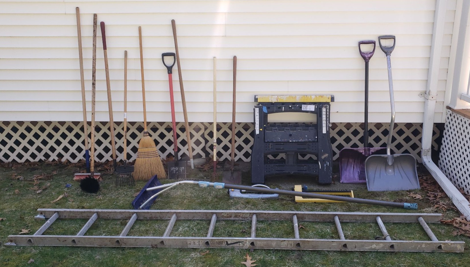 Assorted Yard Tools, Ladder, and Lawn Sprinklers - image 1 of 8