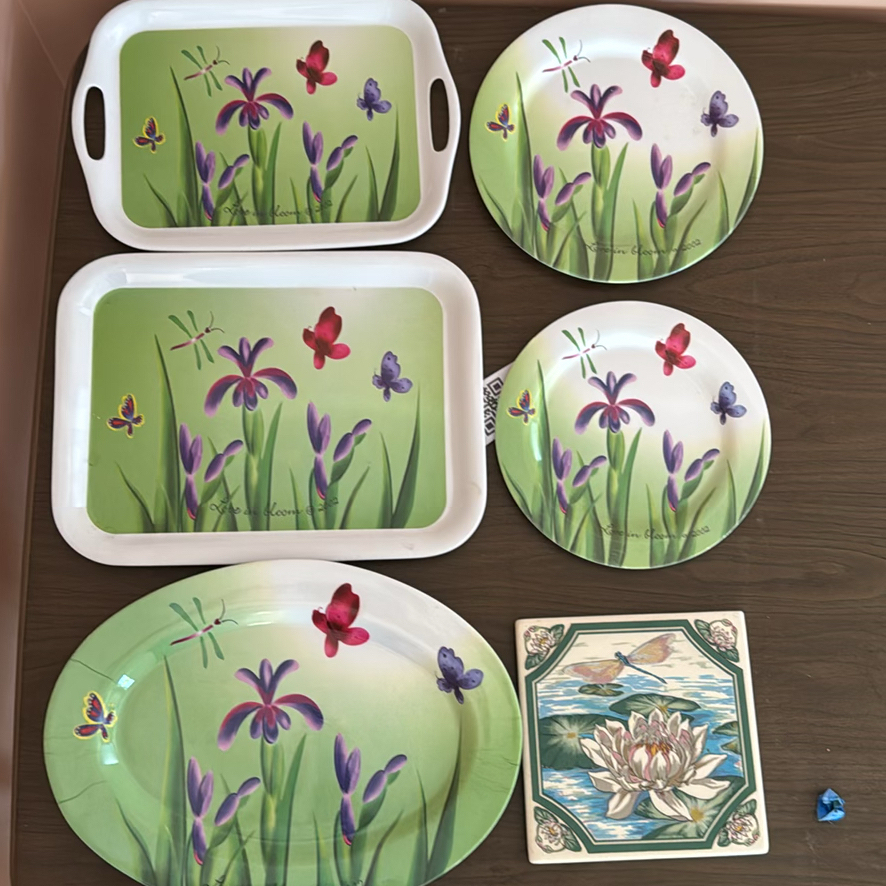 Plastic Floral Serving Trays, Plates, Oval Platter, and Decorative Tile - image 1 of 4