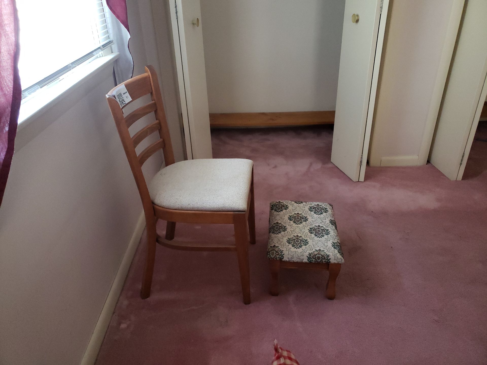 Wooden dining chair with matching upholstered footstool - image 2 of 2