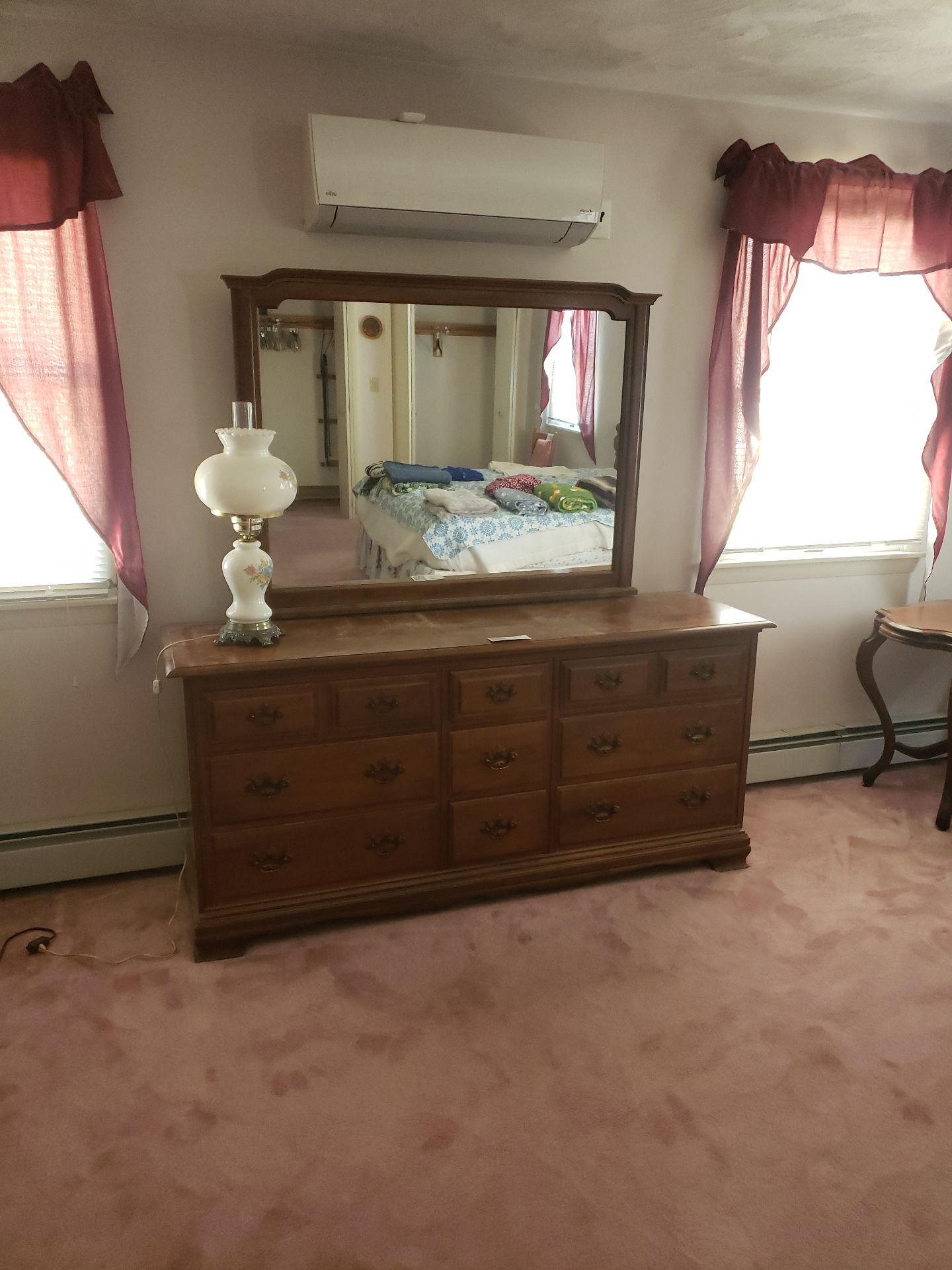 Wooden dresser with mirror and table lamp - image 1 of 3