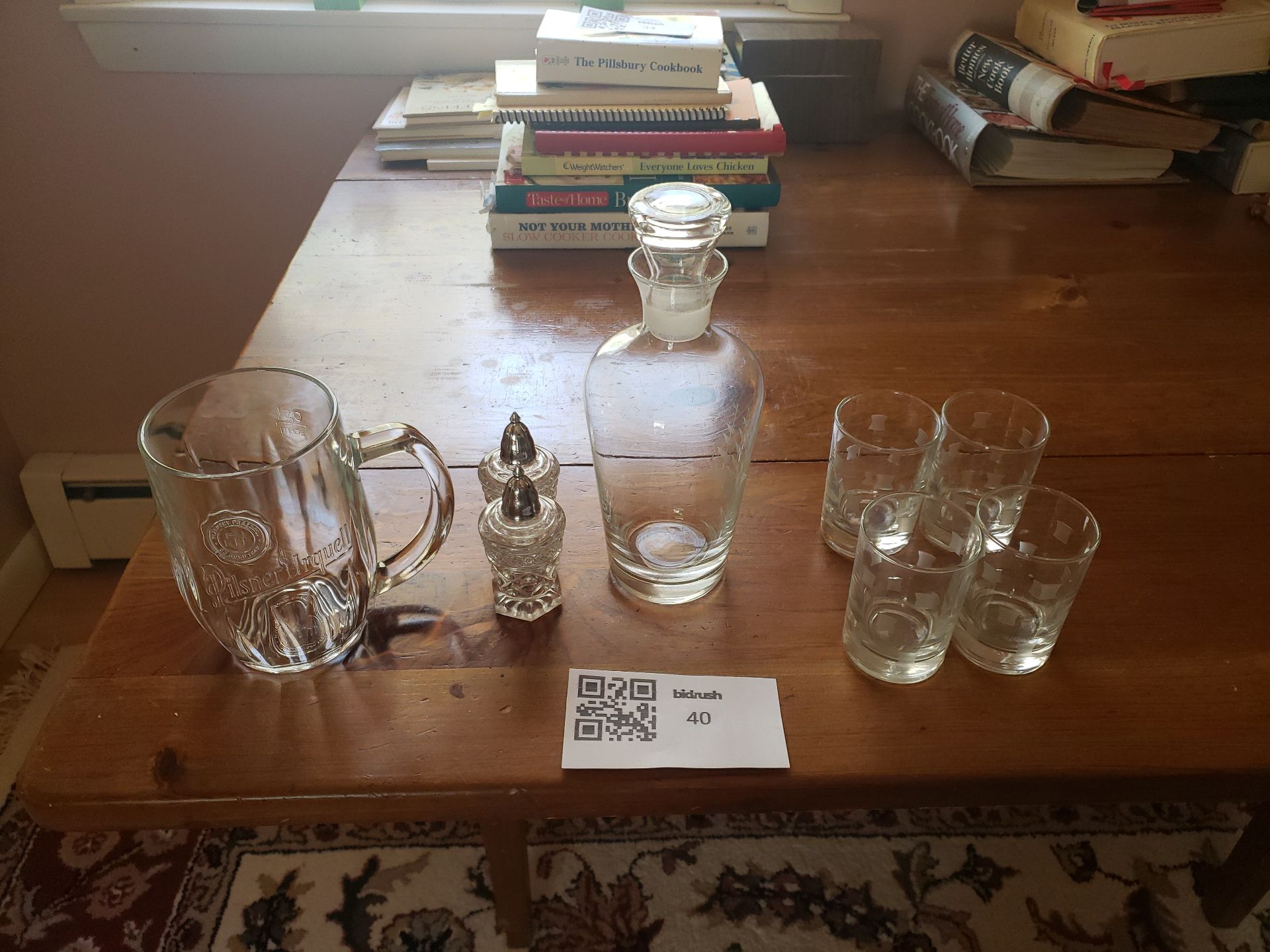 Beer mug, crystal shakers, decanter, and drinking glasses - image 1 of 4
