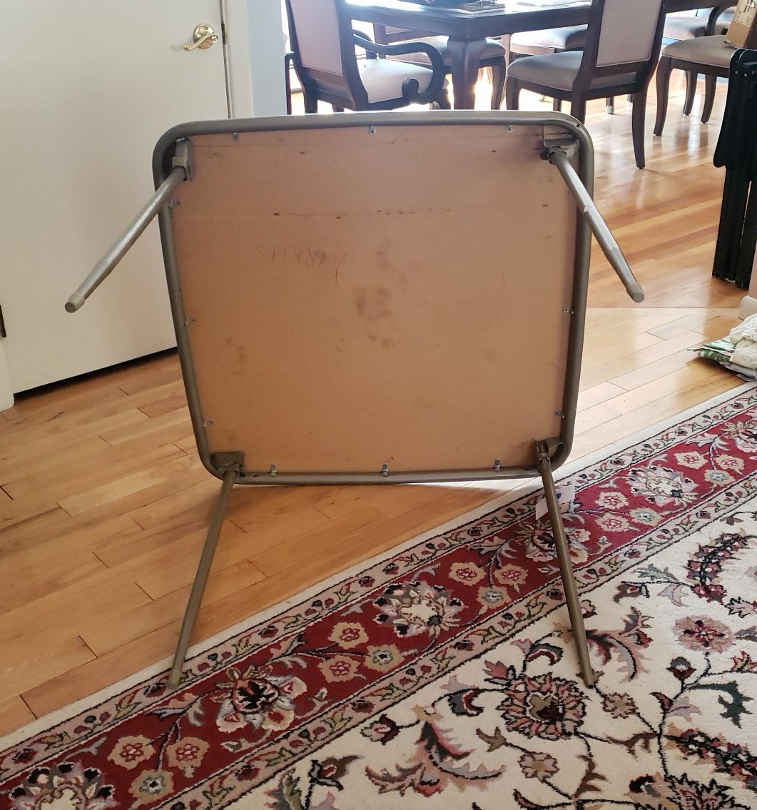 Metal-framed square table with wood-grain top - image 2 of 3