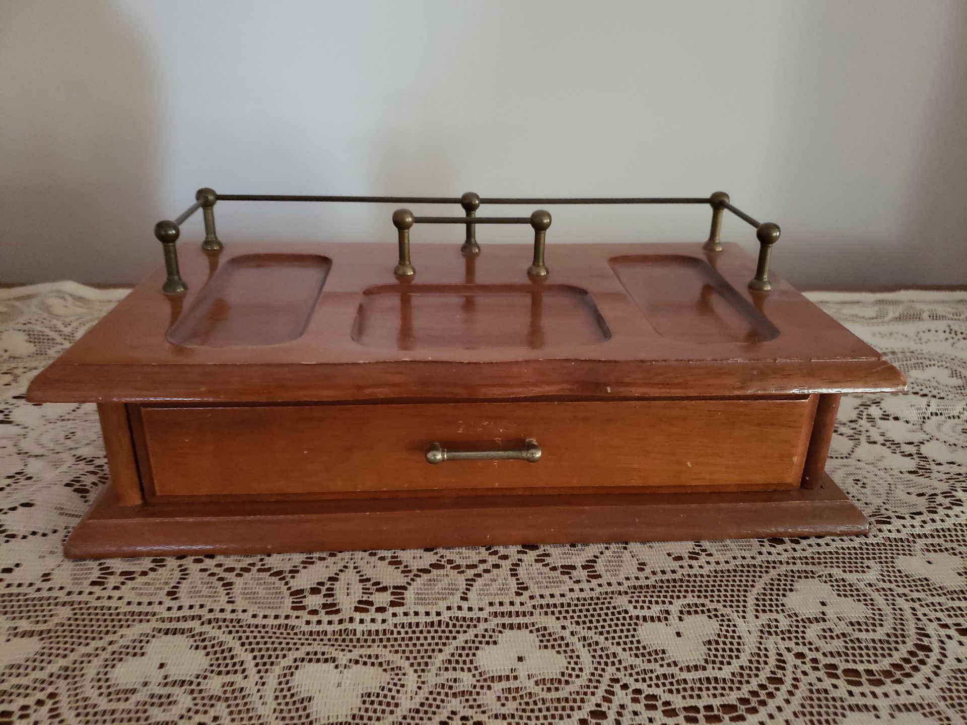 Tall wooden dresser with lamp and vintage jewelry box - image 3 of 4
