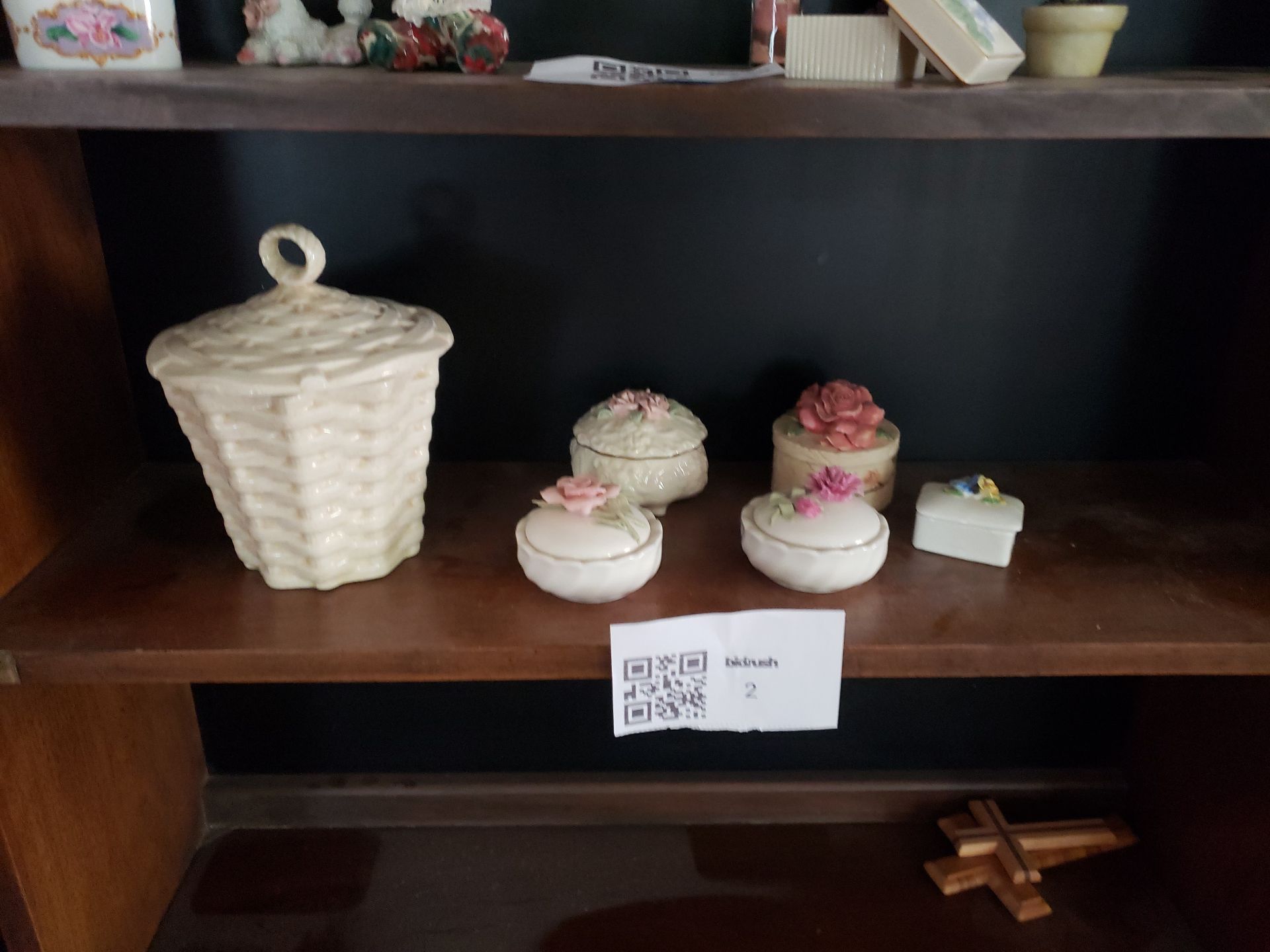 Ceramic lidded boxes and a basket-pattern container - image 1 of 3