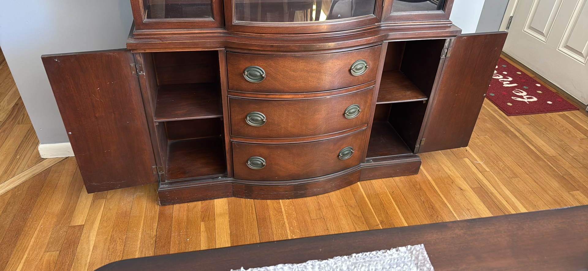 Wooden Display Cabinet with Decorative Trays, Basket, and Glass Plates - image 3 of 3