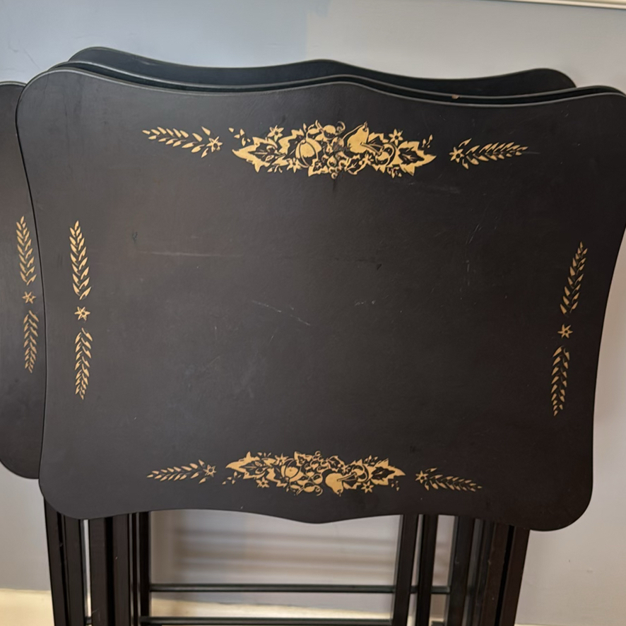 ARTEX Black Folding Tables with Gold Floral Design - image 4 of 4