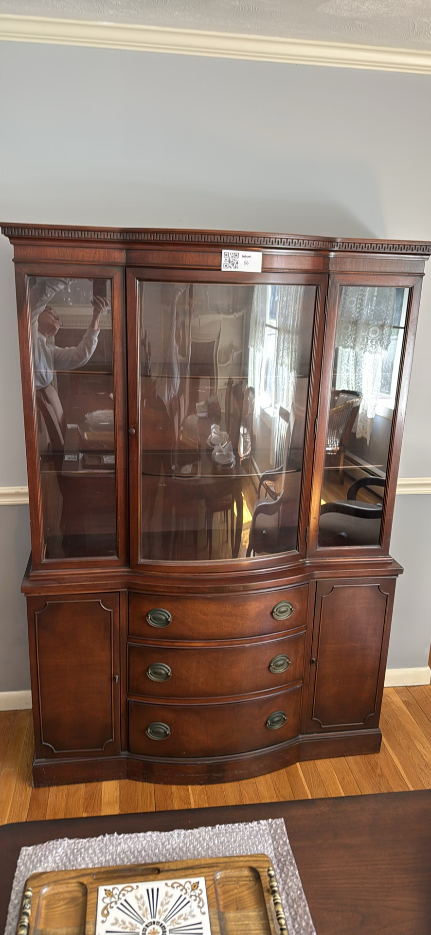 Wooden Display Cabinet with Decorative Trays, Basket, and Glass Plates - image 2 of 3