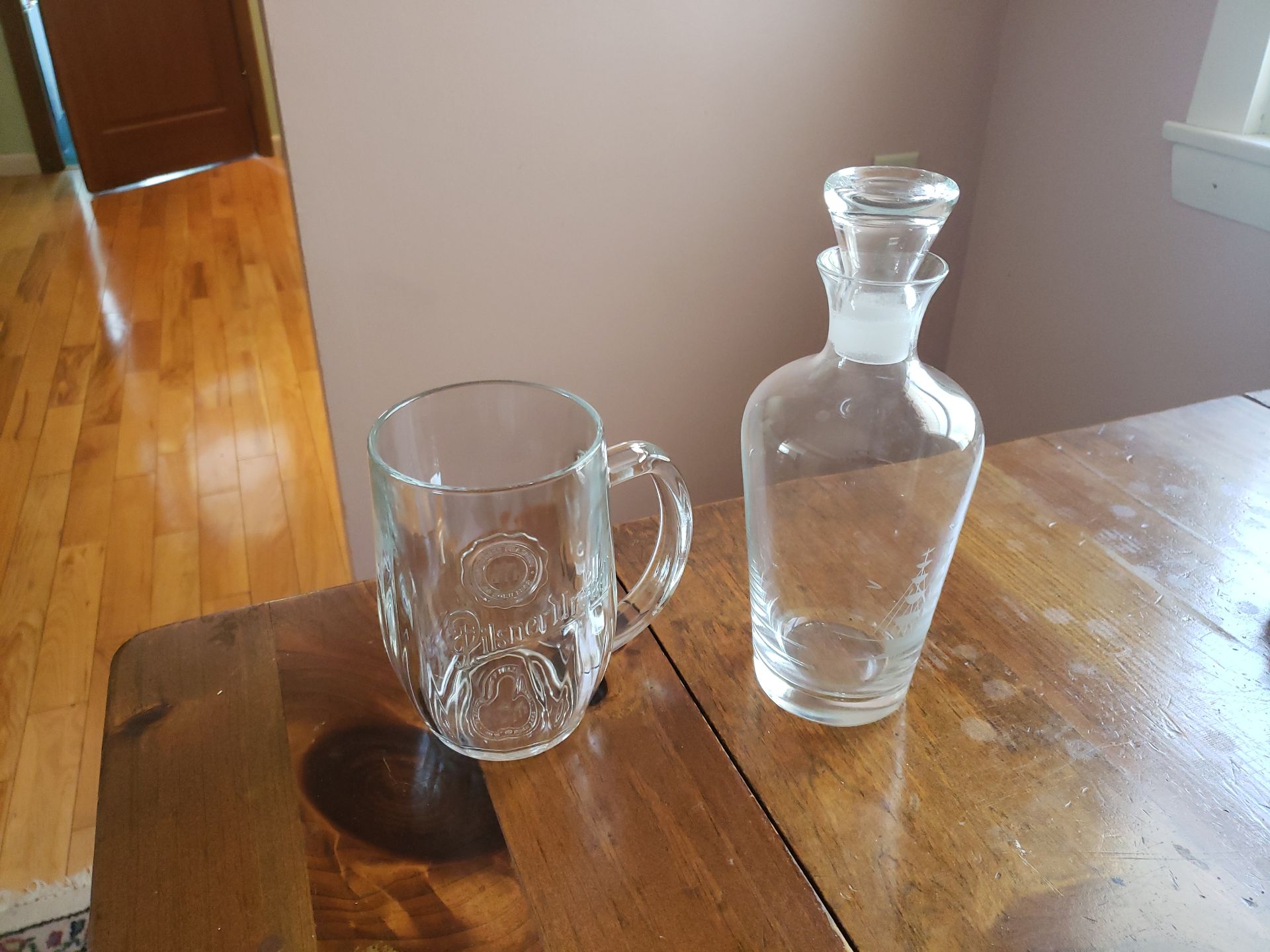 Beer mug, crystal shakers, decanter, and drinking glasses - image 4 of 4