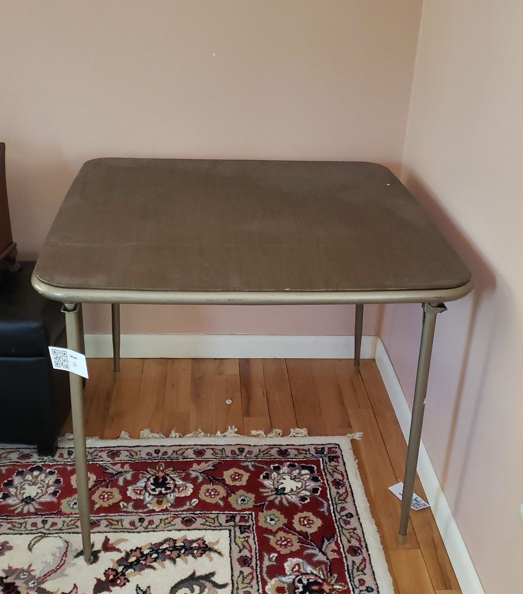 Metal-framed square table with wood-grain top - image 3 of 3