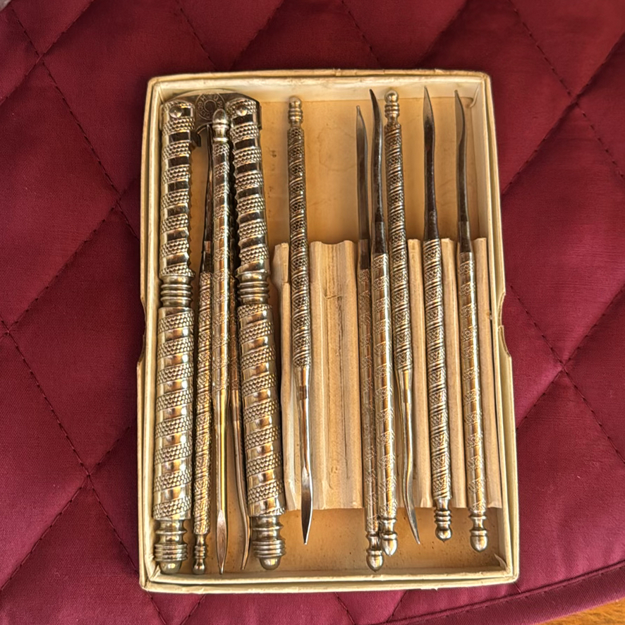 Assorted Glass Serving Dishes, Metal Picks, Ceramic Pitcher, and Card Set - image 5 of 6