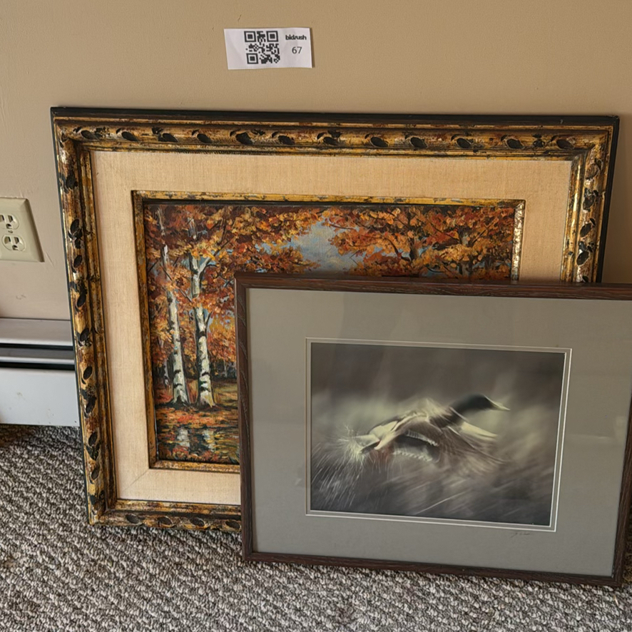 Two Framed Artworks Including Landscape Painting and Wildlife Print - image 1 of 3