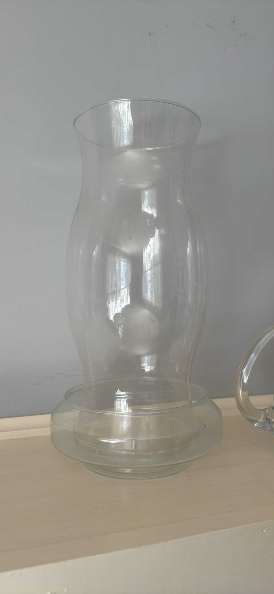 Assorted Clear Glass Hurricane Candle Holders, Pitcher, and Stemware - image 1 of 3