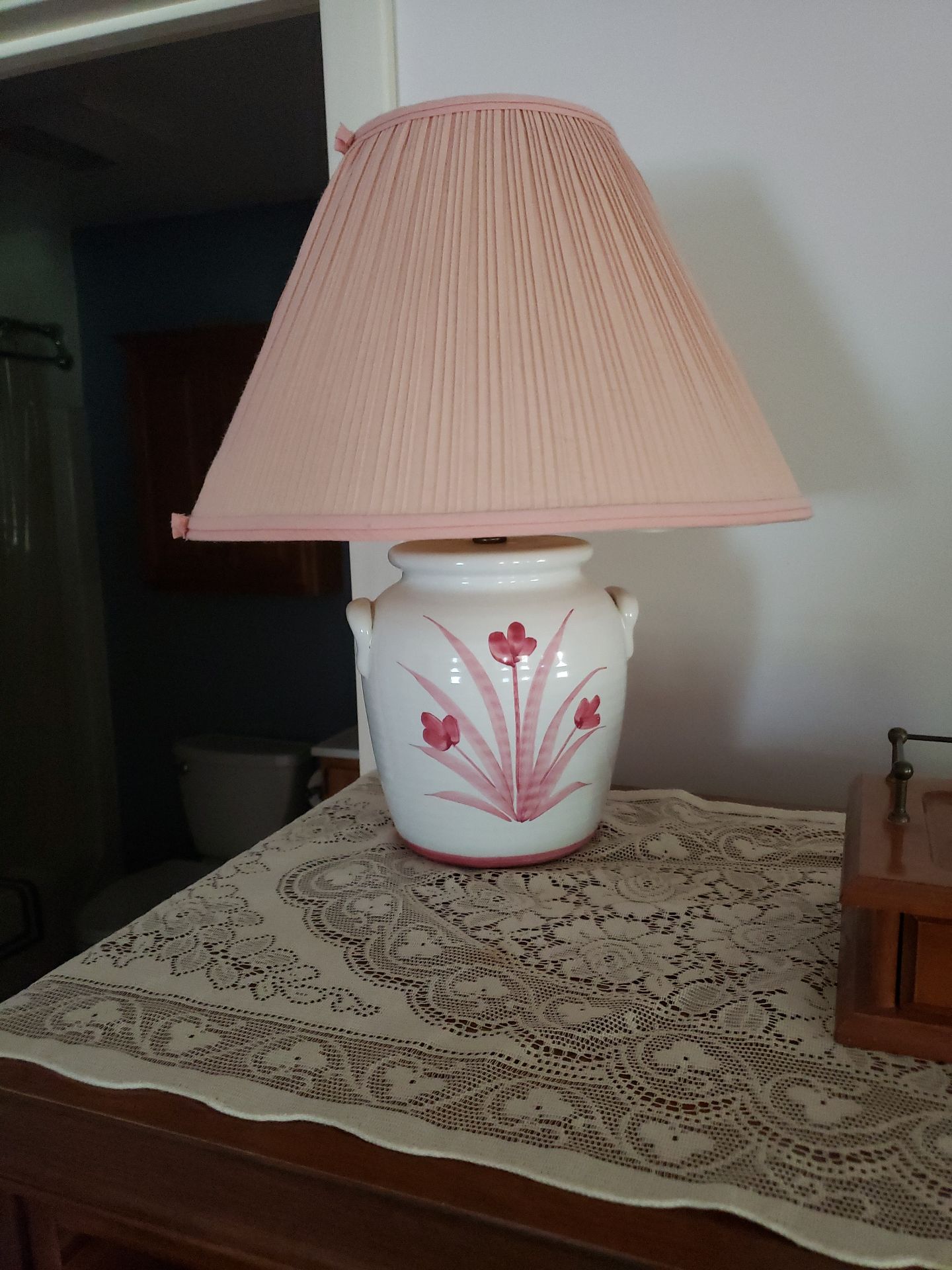 Tall wooden dresser with lamp and vintage jewelry box - image 4 of 4