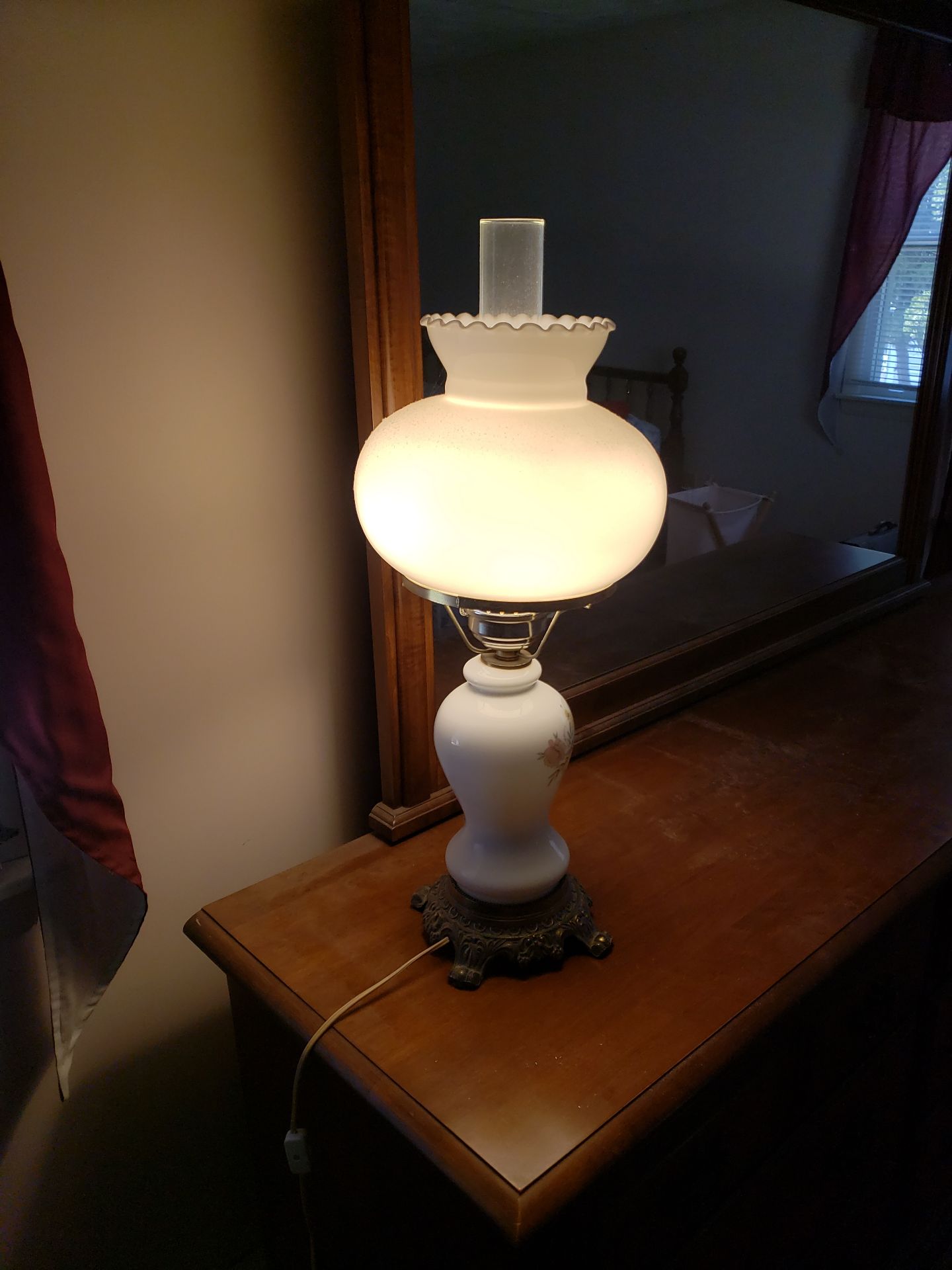 Wooden dresser with mirror and table lamp - image 2 of 3